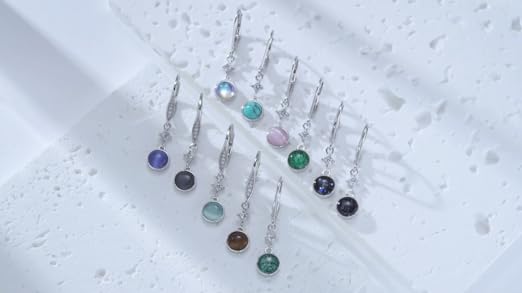 Orecchini A Cerchio In Argento 925 Con Pietra Occhio Di Gatto Rosa - Regalo Per Donne