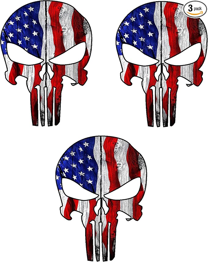 3 PCS USA Skull Hard Hat Stickers 2 Inch – American Flag Skull Decals for Toolbox, Helmet, Car Bumper, Laptop – Patriotic Skeleton Head Stickers and Decals