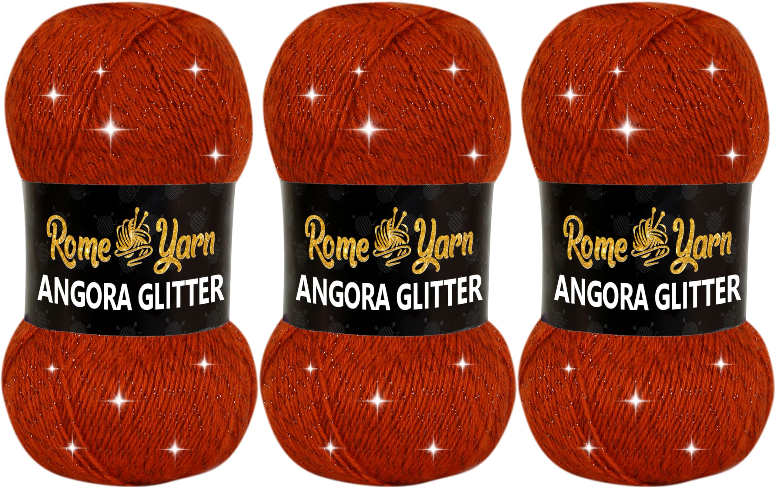 Rome Yarn Angora Glitter Yarn 3 Pack (3 x 100g) | Soft Metallic Sparkle Yarn | Acrylic Wool Blend | Knitting & Crochet | 500m Each (263 Brick Red) — image 1