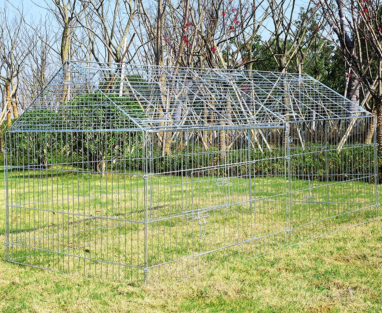 EUGAD Extra Large Pet Playpen Run Enclosed Roof Chicken Coop Hens in