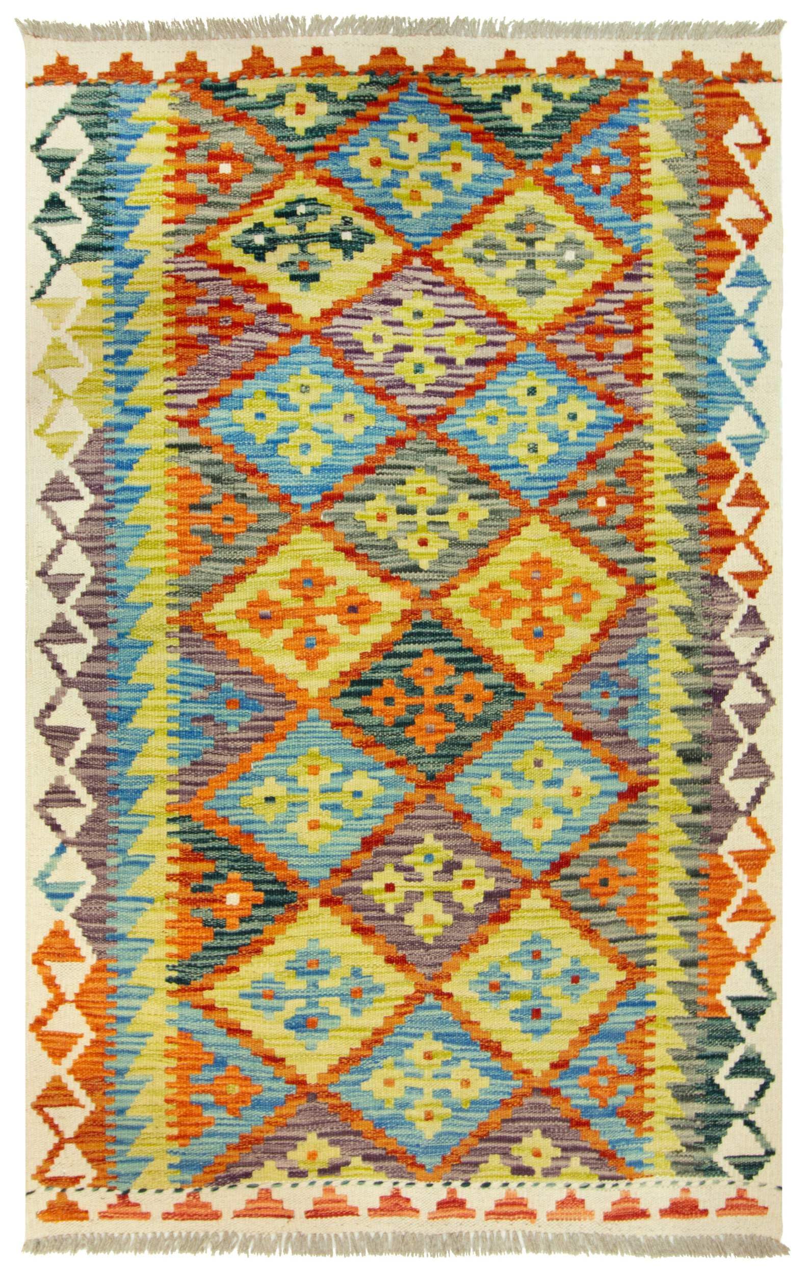 Tapis Kilim 100% laine fait main 151x96 cm | Pièce unique tissée à plat style Herat Boho