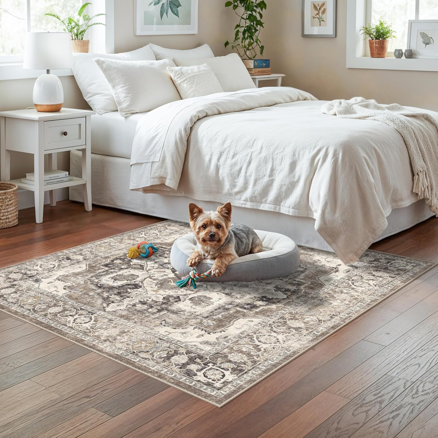 YOUFORTONG 4x4 Square Area Rug: Washable Vintage Soft Rugs for Kitchen Entryway Low Pile Non-Slip Carpet Ultra Thin Stain Resistant Floor Decor Mat for Living Room Bedroom (Beige/Brown/Grey, 4x4)