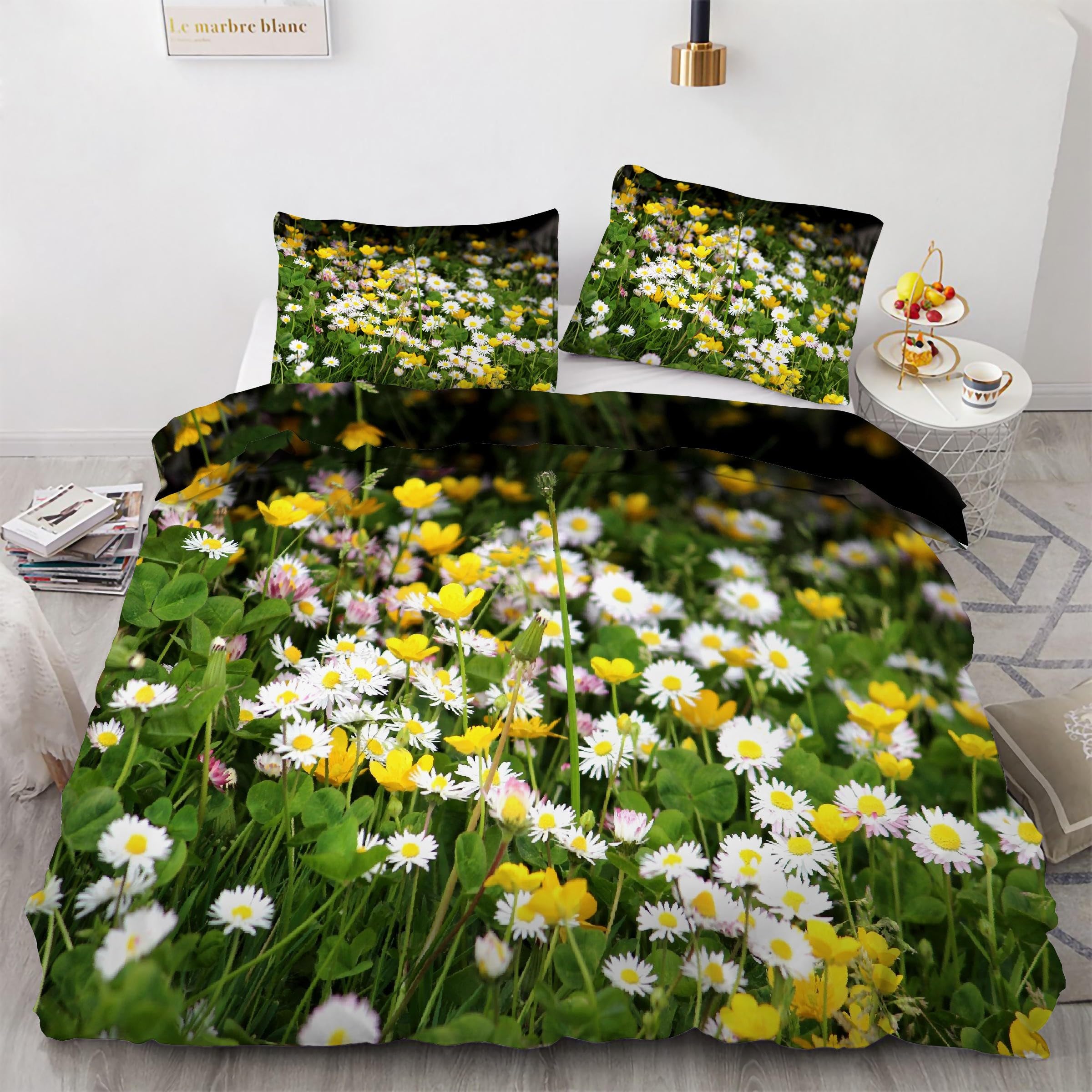 Housse de Couette 200x200 Marguerite Anti-Glissement avec Fermeture Éclair Binju