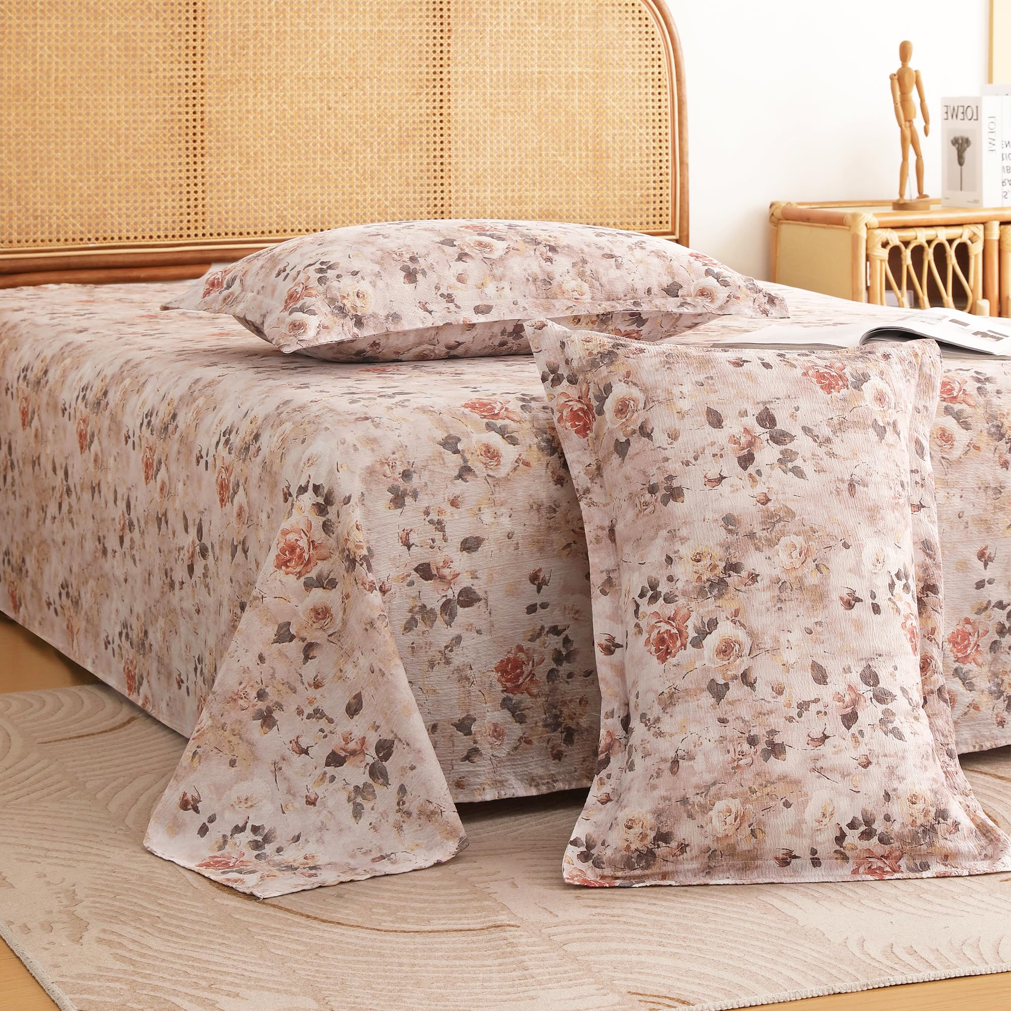 Story@Home King Size Air Cotton Bedsheet 240 TC Flat Sheet with 2 Pillow Covers, Soft & Durable Bed Sheet for King Bed (250 x 270 cm, Floral Print, Ivory Rose)
