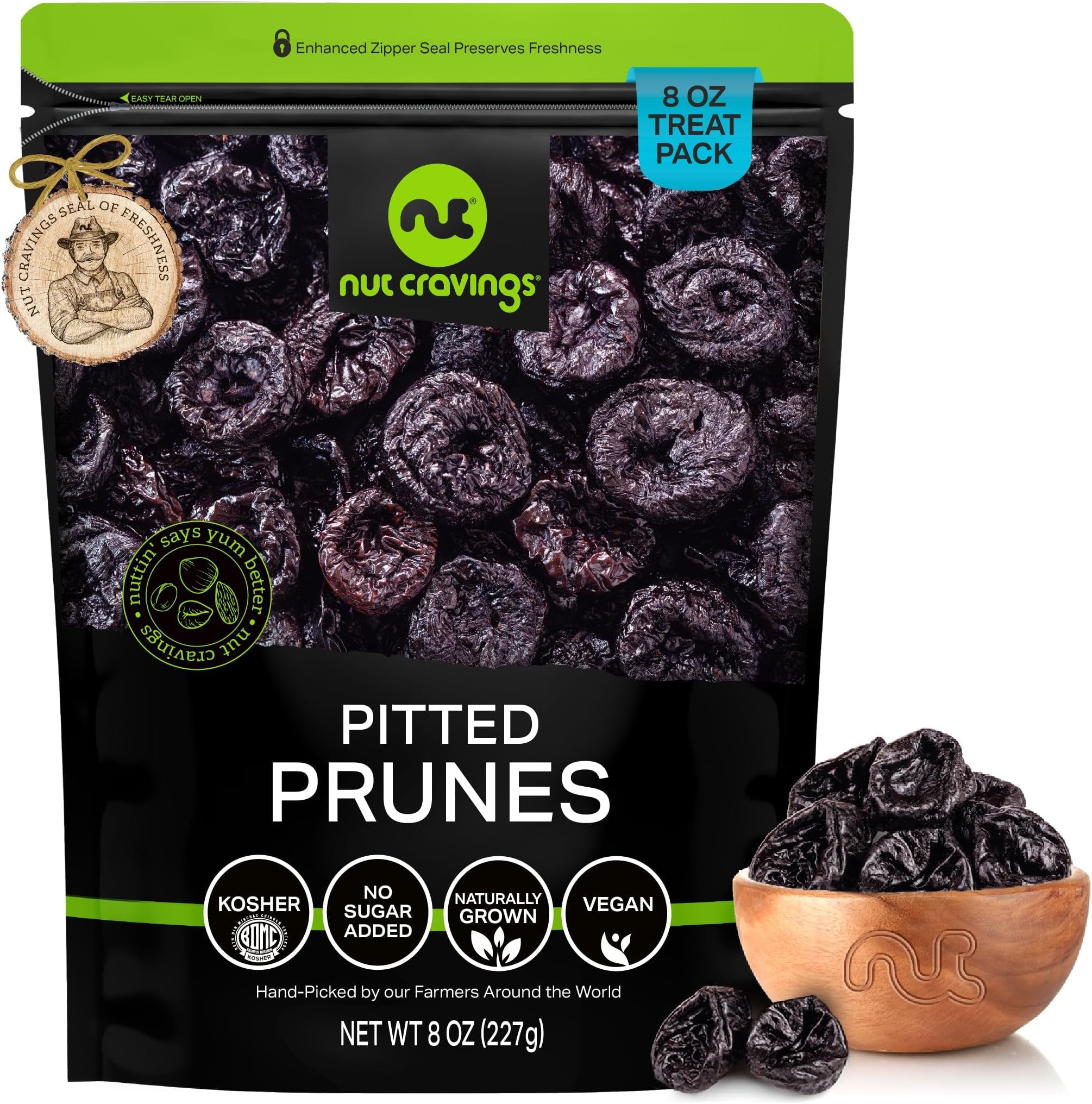 Dried Prunes Pitted Unsweetened, Dry Plums No Sugar Added, Unsulphured (8oz, 1 Pack) Sweet Healthy Snack, Vegan, Kosher, Resealable Bag