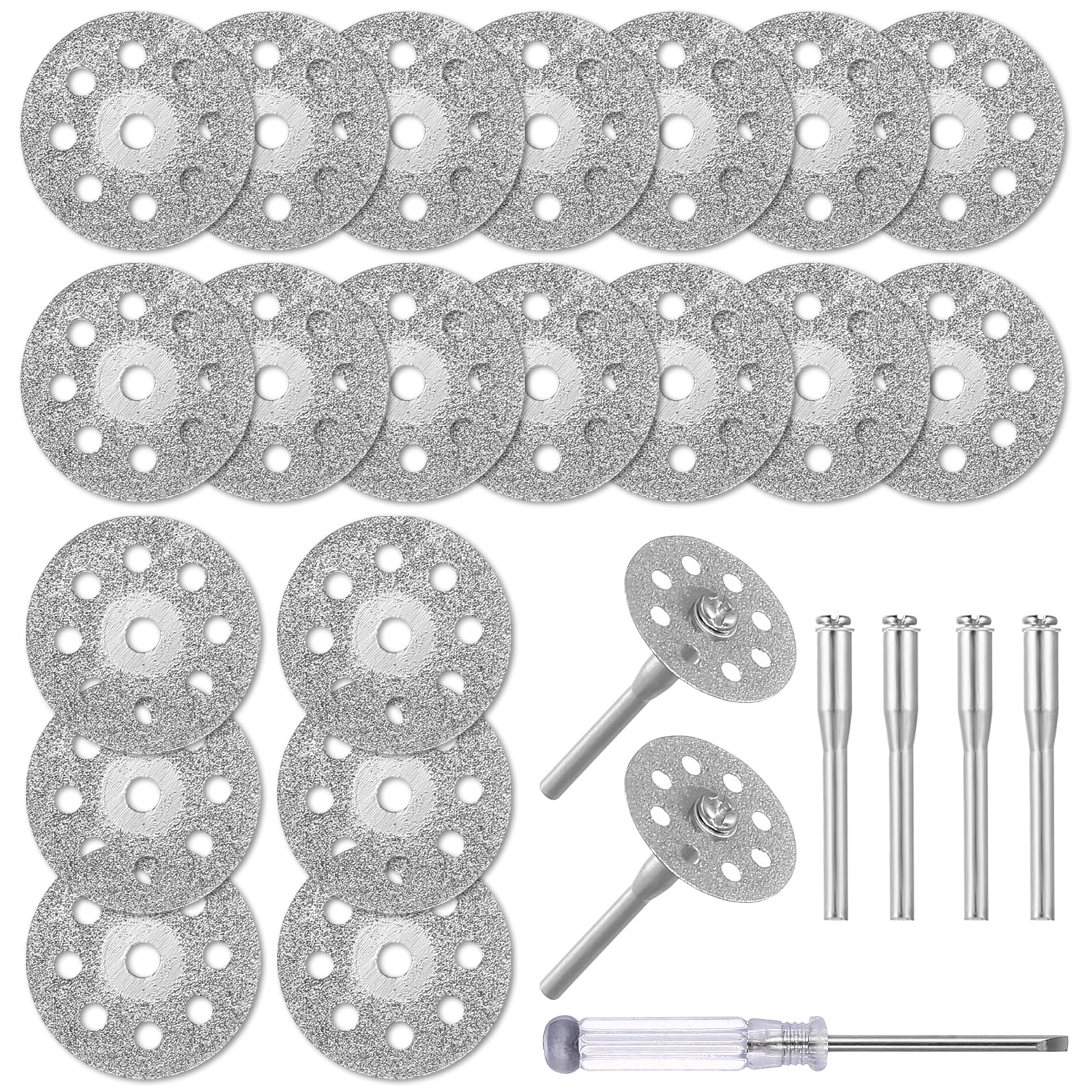 25 Sztuk Tarcze tnące 22 mm do Dremel – Akcesoria do Cięcia Kamienia, Szkła, Płytek – Zawiera 4 Wrzeciona 3 mm i 1 Śrubokręt