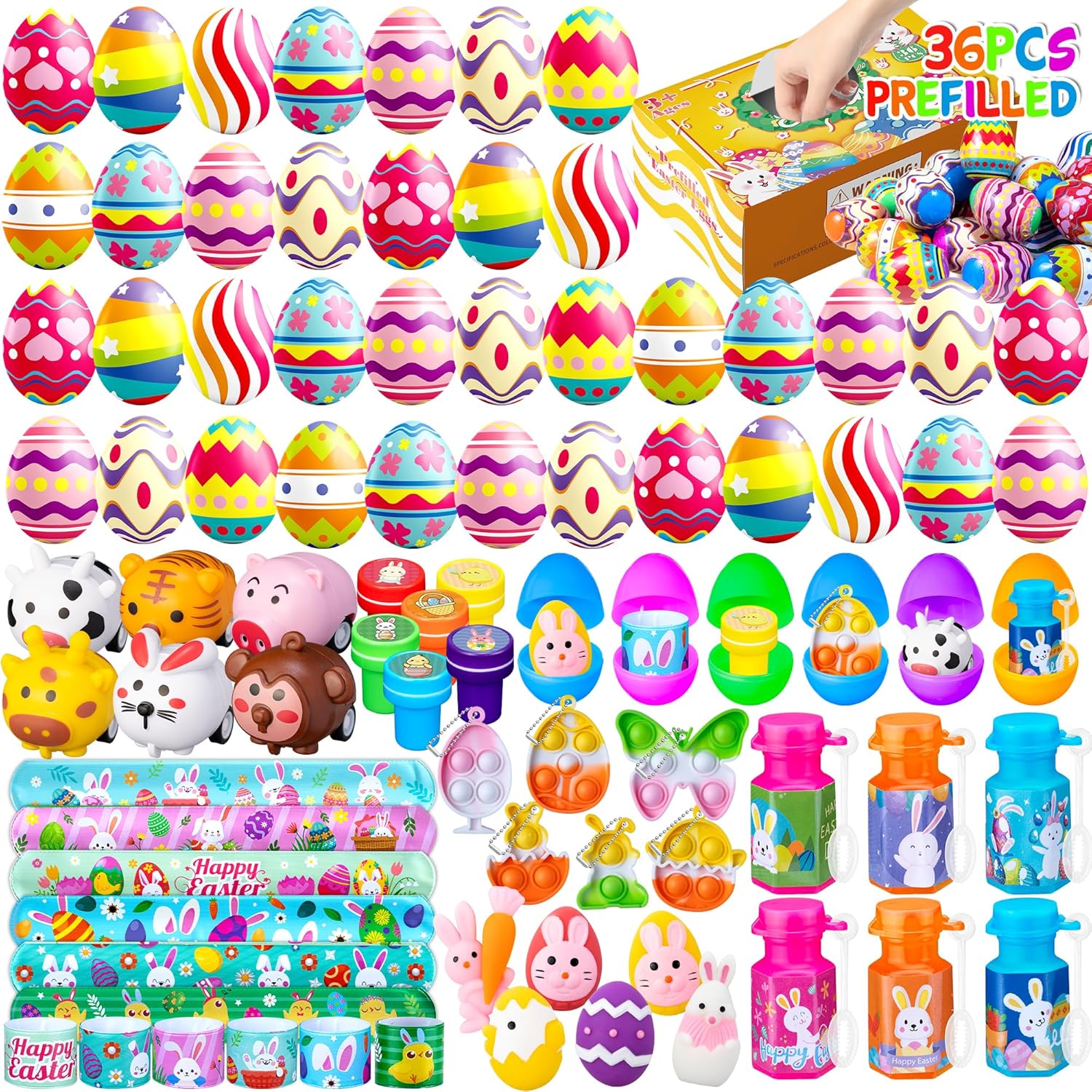 DMIGHT 36 PCS Prefilled Easter Party Favors Including Keychains, Stampers, Easter Party Decorations