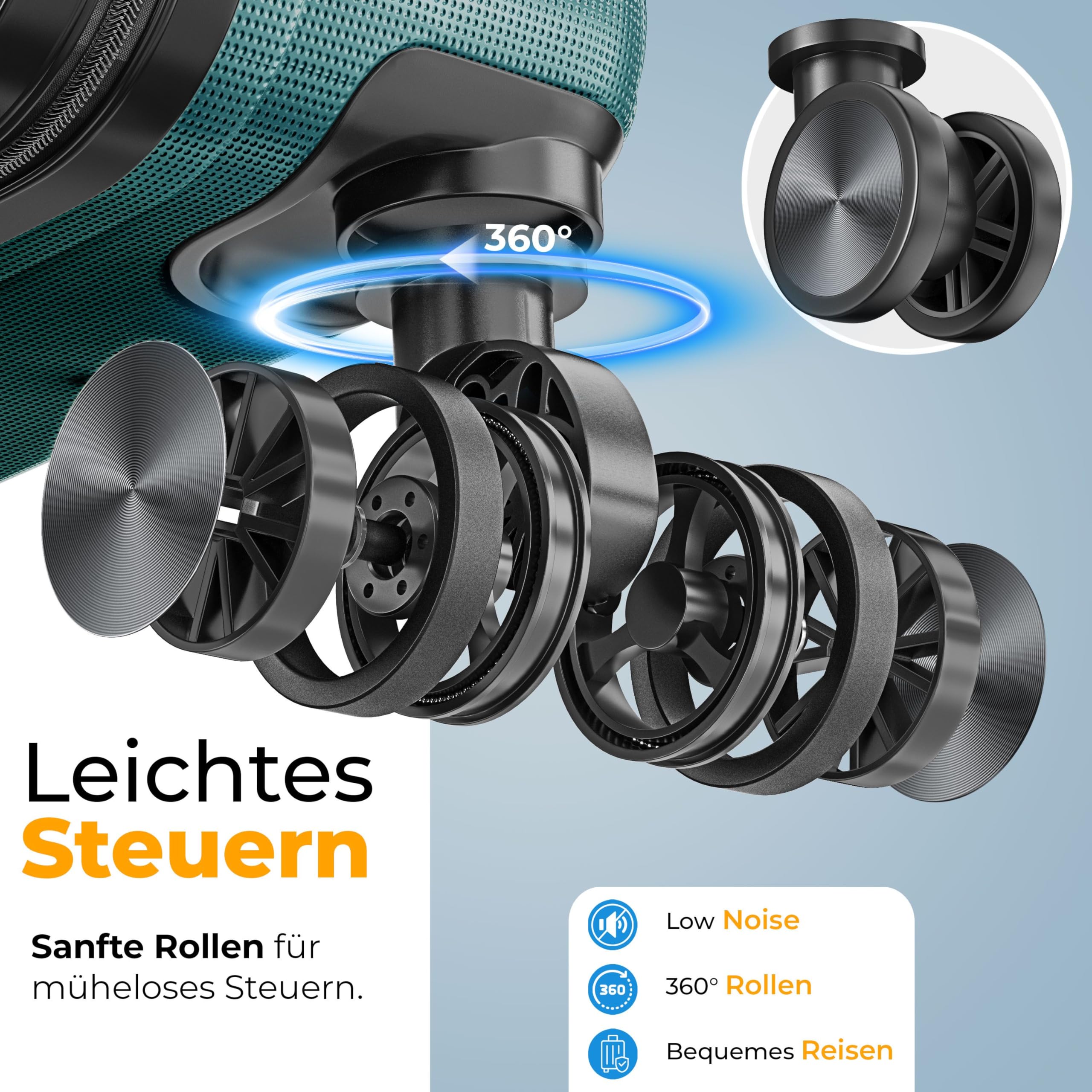 KESSER Valigia da viaggio in ABS rigida con serratura a combinazione, bilancia e portafoglio da viaggio con ruote a 360°, valigetta per business e viaggio, Petrol Teal, 75cm - 120L, Classico