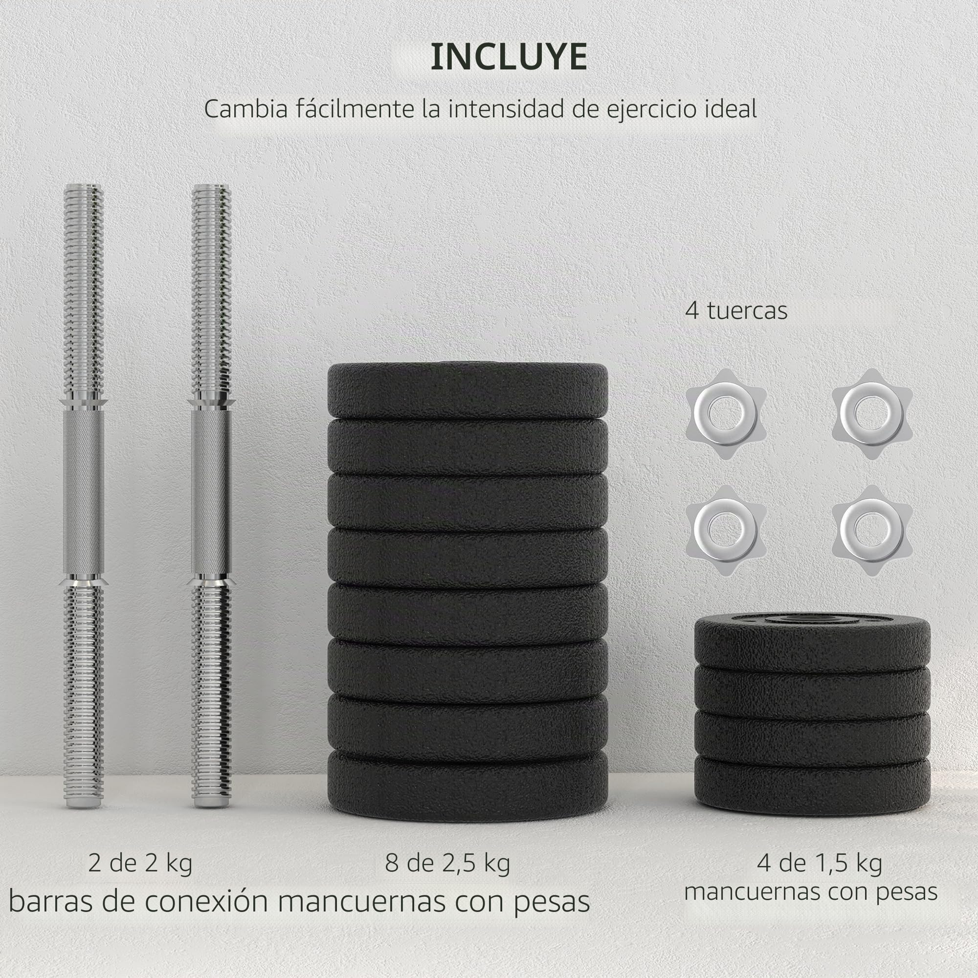 HOMCOM Juego de mancuernas ajustables de 30 kg, pesas de mano para el hogar, oficina, gimnasio, entrenamiento de levantamiento de fitness, color negro
