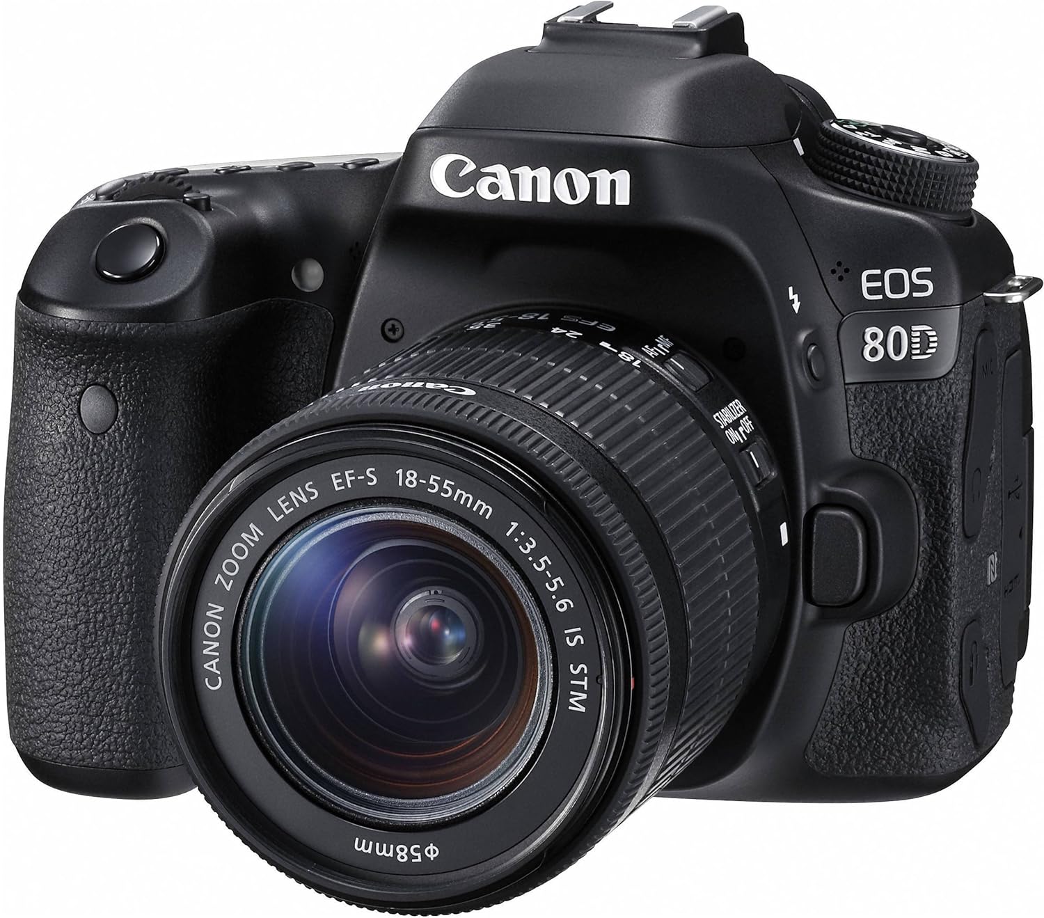 Canon EOS 80D SLR digital camera (24.2 megapixels, 7.7 cm (3.0 inches) display, Full HD, DIGIC 6, NFC and WLAN) Kit incl. EF-S 18-55mm 1: 3.5 5.6 IS STM lens black – Canon product photo