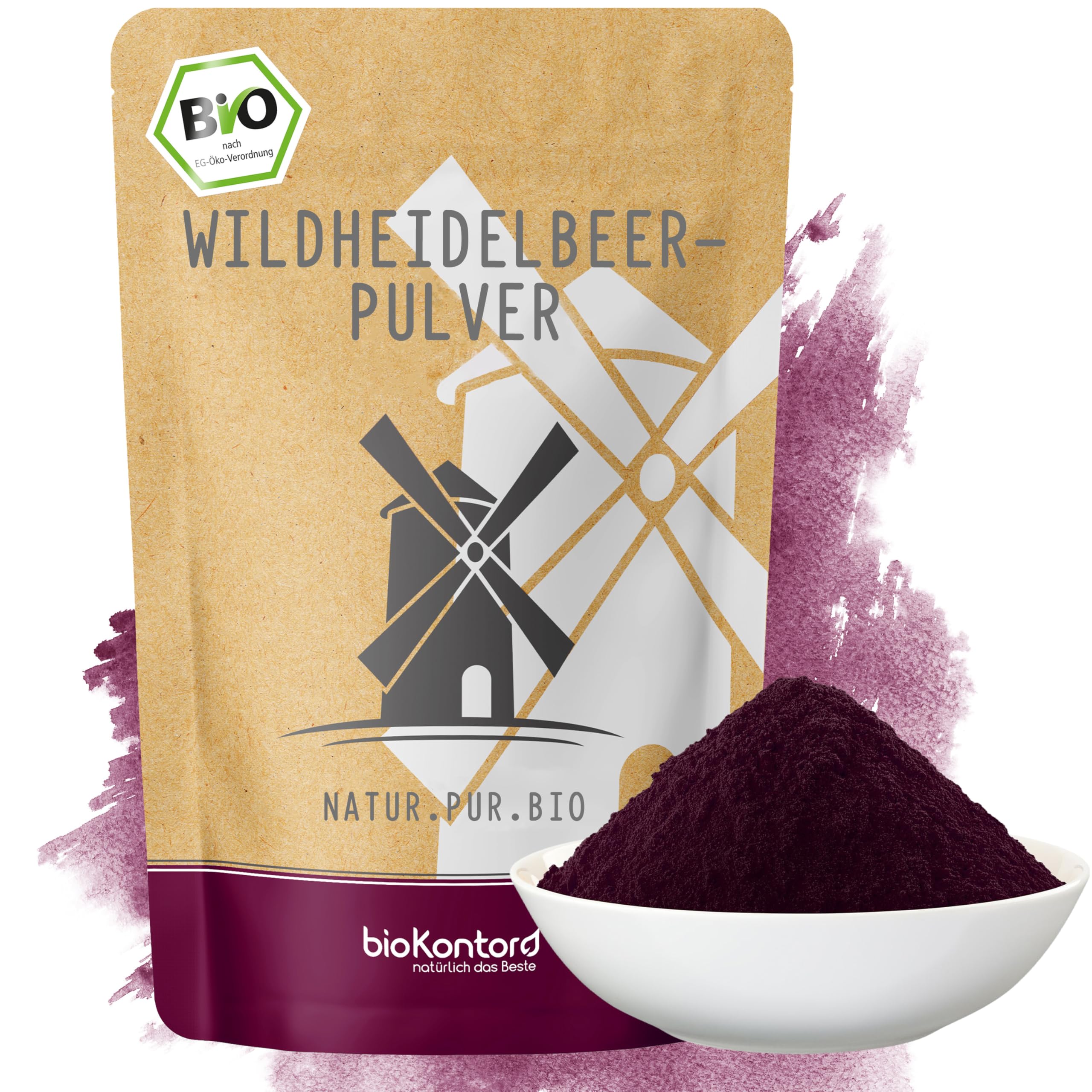 bioKontor – BIO Wildheidelbeerpulver 100g – 100% natürlich – Wildsammlung | gefriergetrocknetes Wildheidelbeeren Pulver – deutsche Handabfüllung – für Smoothies, Müsli & Joghurt - Heidelbeerpulver