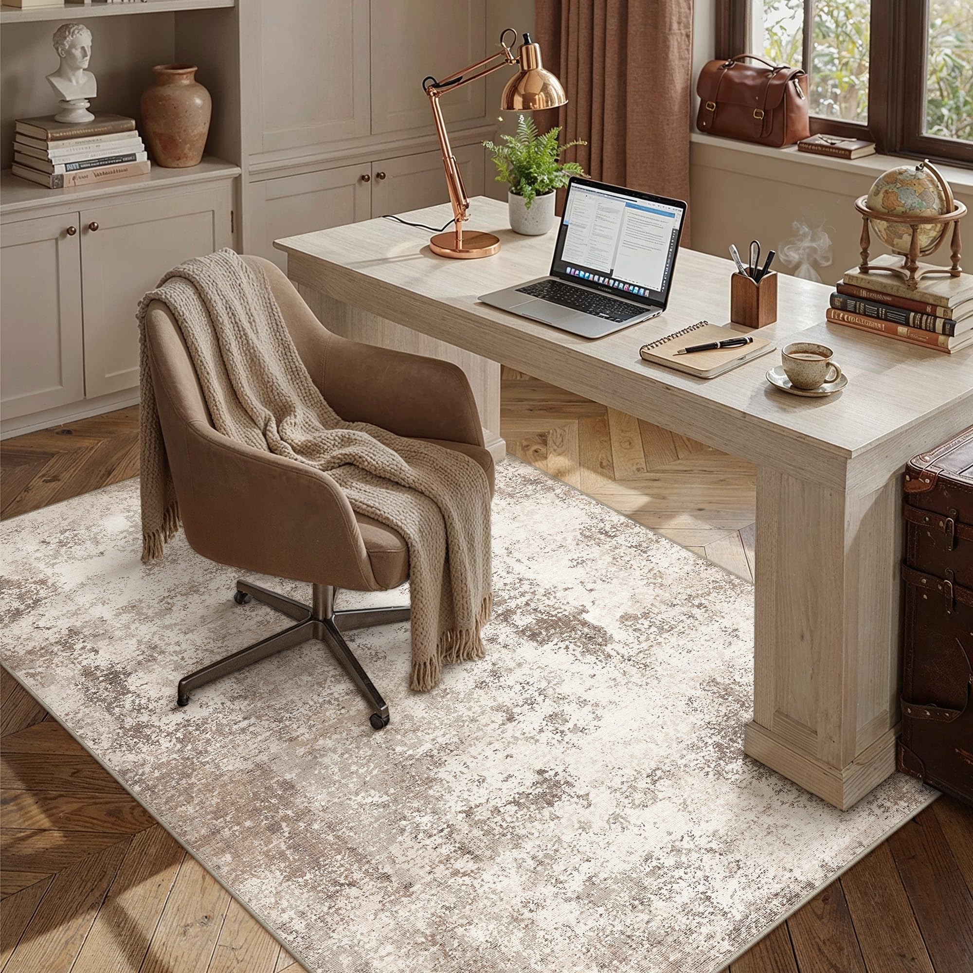 PureCozy Rugs Living Room 140x200cm Washable Abstract Carpet, Brown — image 1