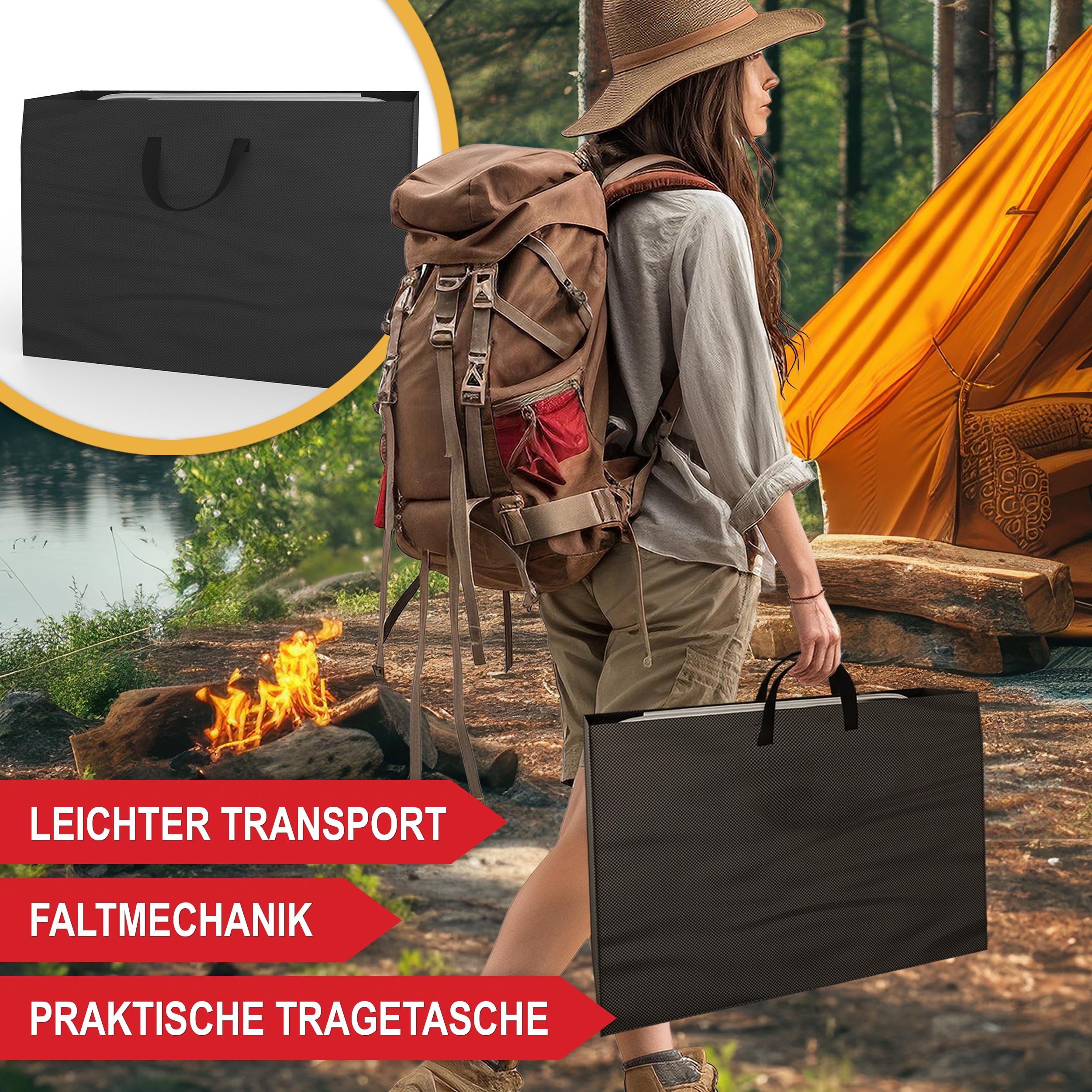 Onbest Campingstuhl faltbar – mit Kühlfach & Klapptisch, Schwarz | Bequem gepolsterter Klappstuhl bis 150 kg mit Getränkehalter & Tasche – kompakter Faltstuhl für Camping, Outdoor und Garten