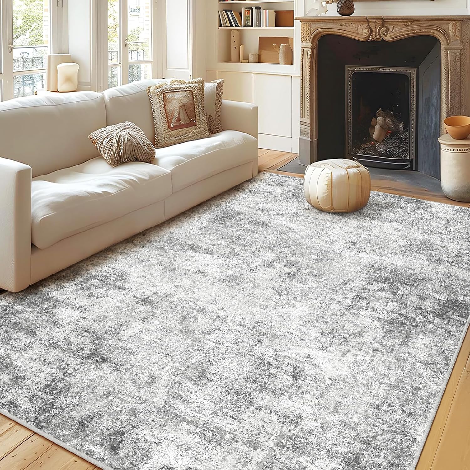 WITSHOCK 8x10 Area Rugs for Living Room: Machine Washable - Non Slip Modern Abstract Rug for Bedroom Under Dining - Stain Resistant for Household - Pet Owners (Grey) 8' x 10' (Rectangular) Gray/White
