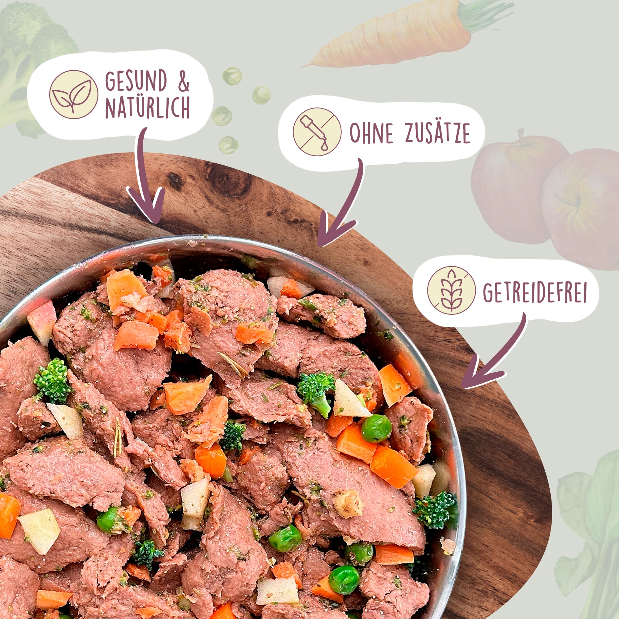 Fidelis – Gekochtes Frische-Menü für Hunde mit Rind, Süßkartoffel, Apfel & Brokkoli (6 x 400g Glas) – Hundefutter mit 70% Fleischanteil & frischen Zutaten – Nassfutter ohne Zusätze & ungekühlt haltbar
