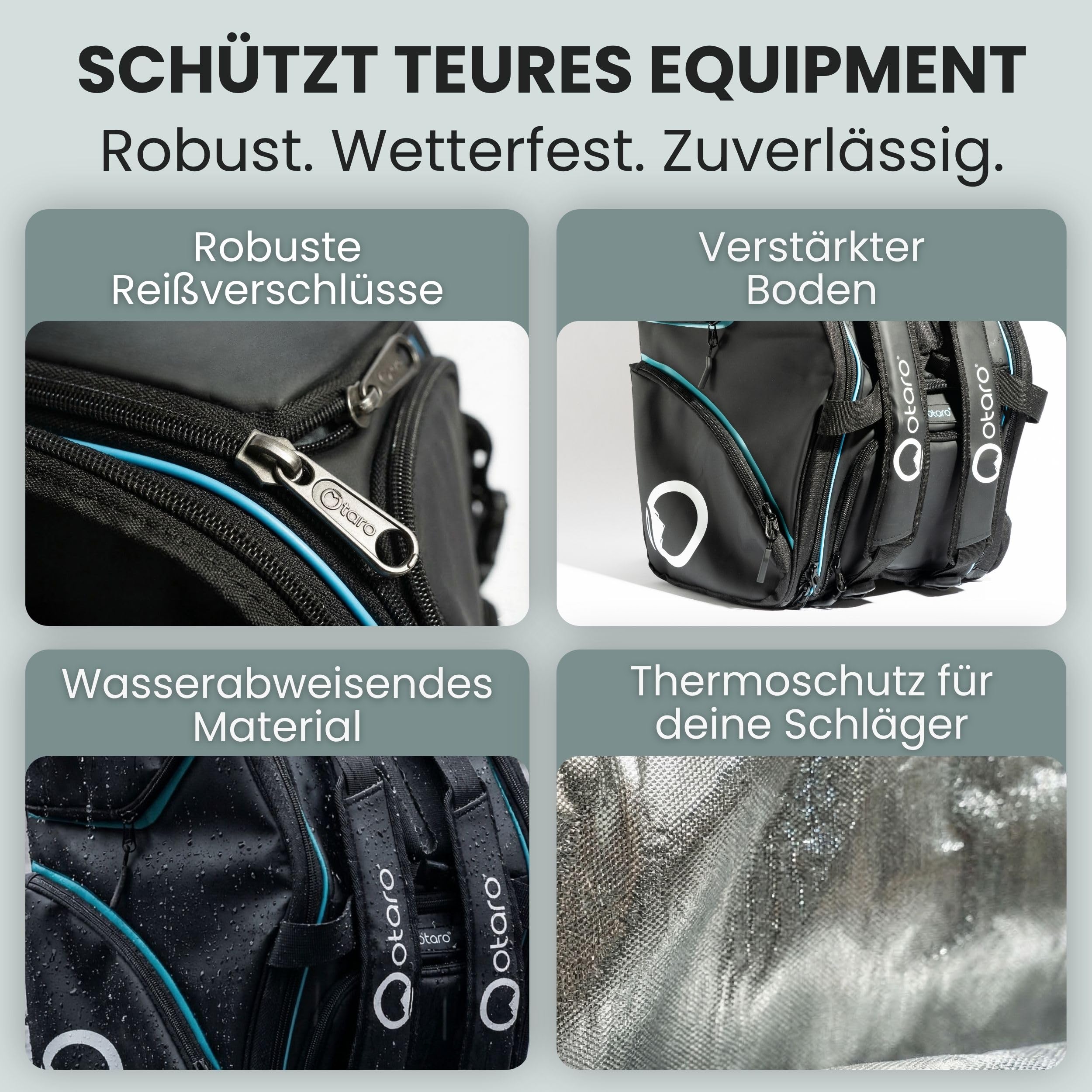 Otaro Tennistasche 82L | Tennisschläger Tasche für 4 Schläger mit Thermofach, Schuhfach & Kühlfach | 3-in-1 Tragesystem | Laptopfach & viele Fächer | Wasserabweisende Tennis Tasche