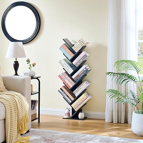 Miniatura 5 de Hoctieon - Estantería de árbol de 10 niveles, estantería de 10 estantes, estantería de árbol independiente, estante de piso para libros, estantes