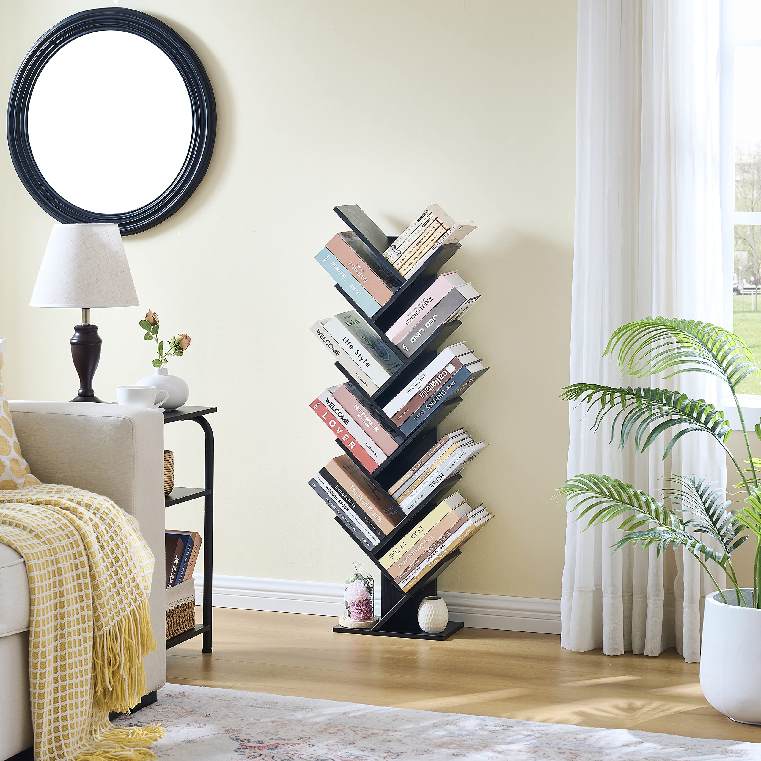 Hoctieon bibliotheque Arbre à 10 étages, 10 étagères, bibliotheque Livre indépendante,Etagere Livre d'exposition pour, étagères de Rangement pour Livres pour Bureau à Domicile, Salon,Noir