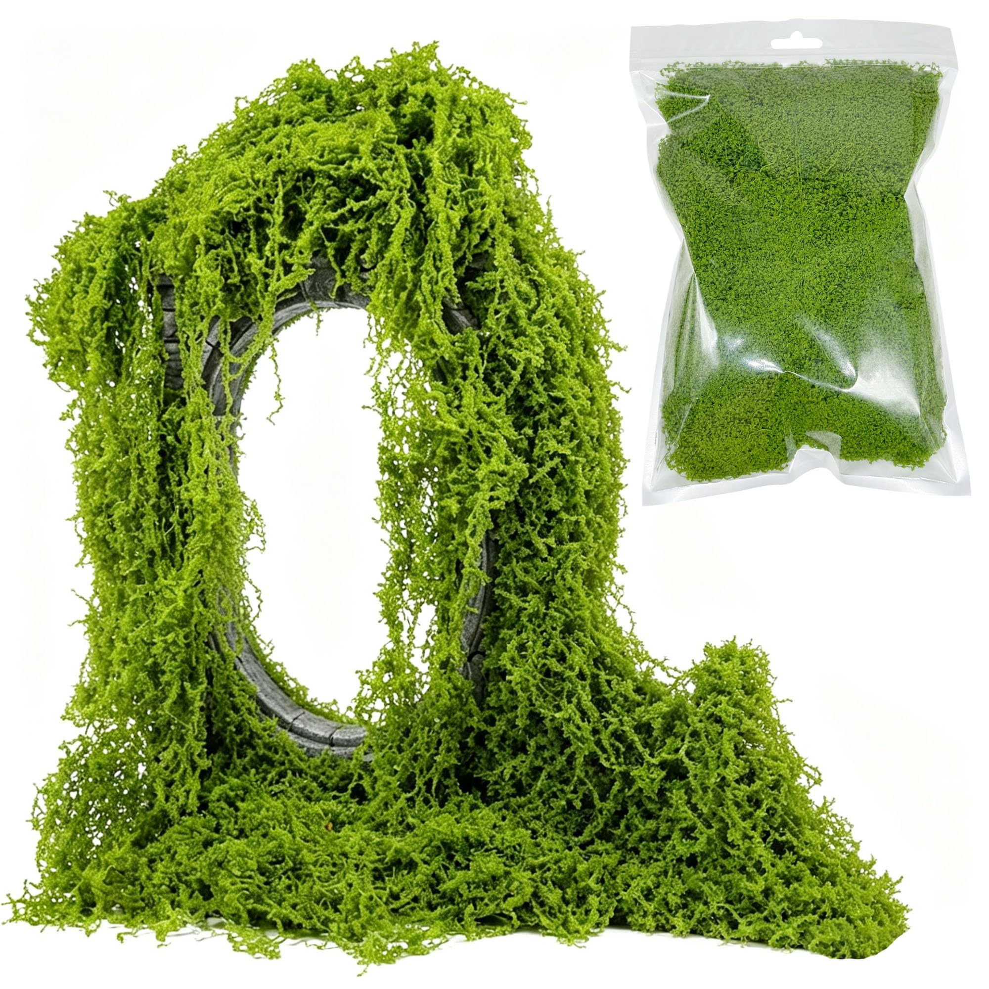 Cayway Green Fake Moss Model, Artificial Moss for Potted Plants, Fairy Garden Decor, Train Landscape Railroad Scenery, 50g Green
