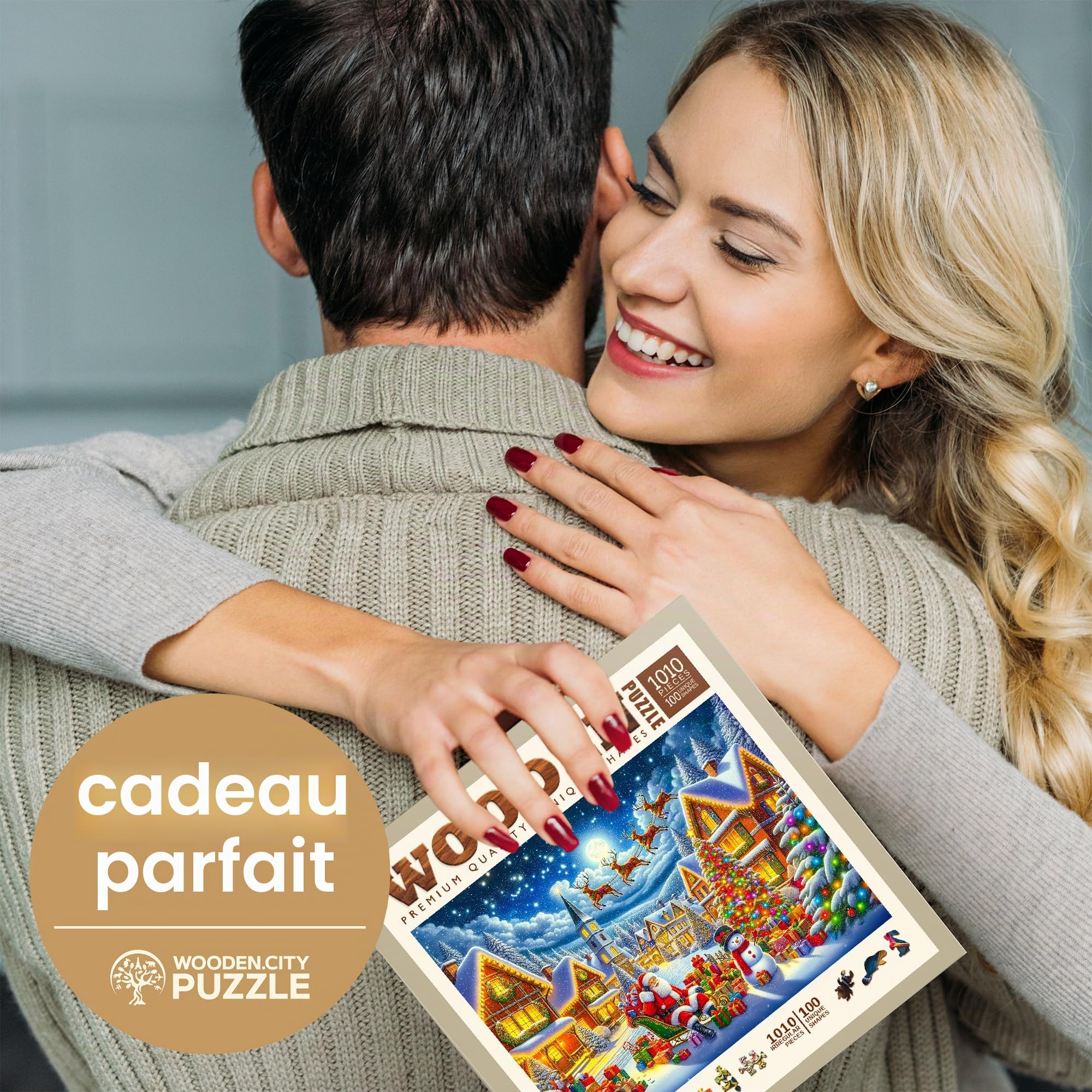 WOODEN.CITY Puzzles de Noël en Bois 1000 pièces – Le Voyage Joyeux du Père Noël – Fabriqué en UE – 54 x 39,4 cm