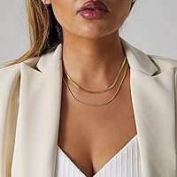 Vista 6 de Tasiso 14K Gold Filled Herringbone Choker Necklace Set Double Layer Snake Chain Herringbone Chain Necklace Layering Necklace Set Cuban Chain
