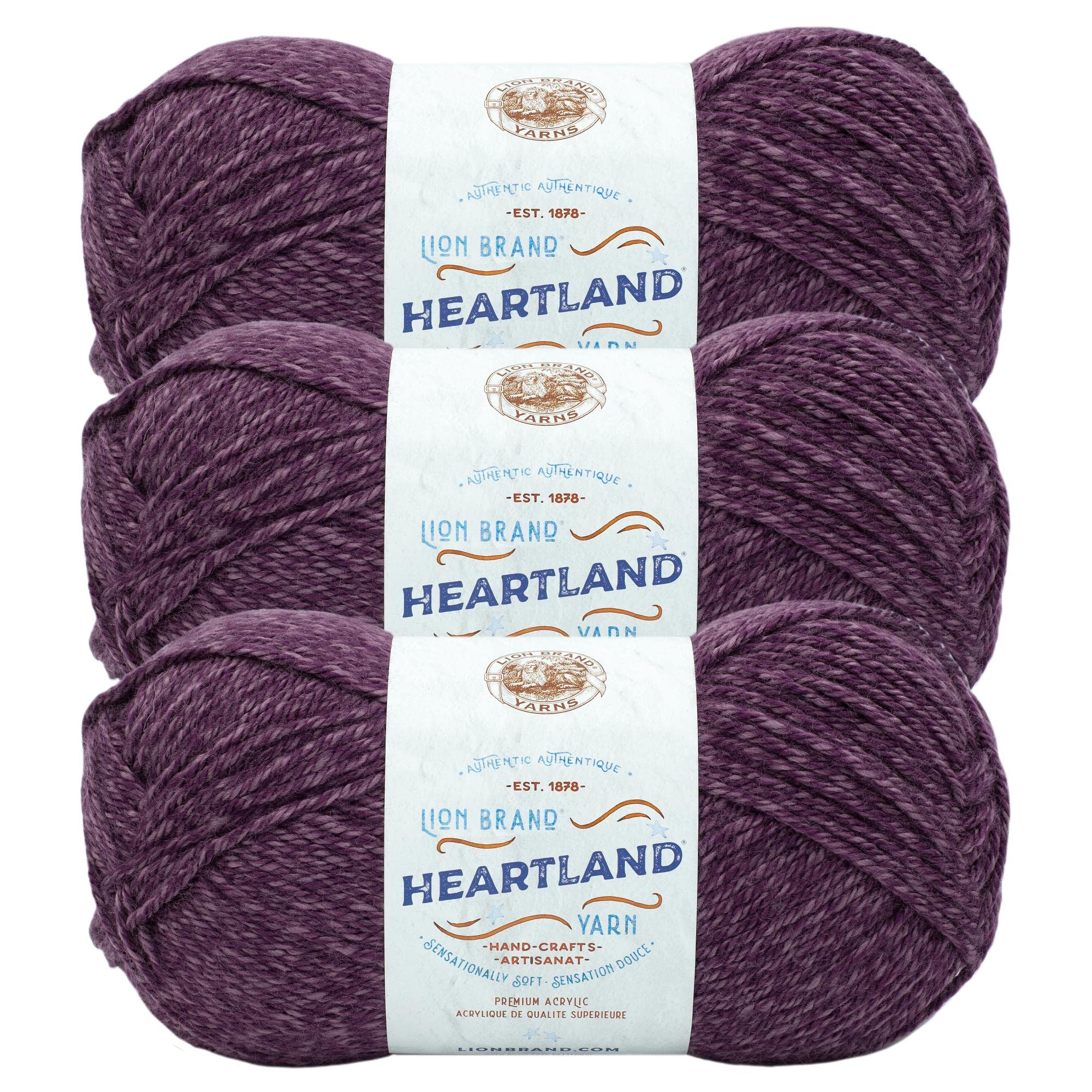 Lion Brand Yarn, Heartland Crochet Yarn, New River Gorge, Purple, 3 Pack
