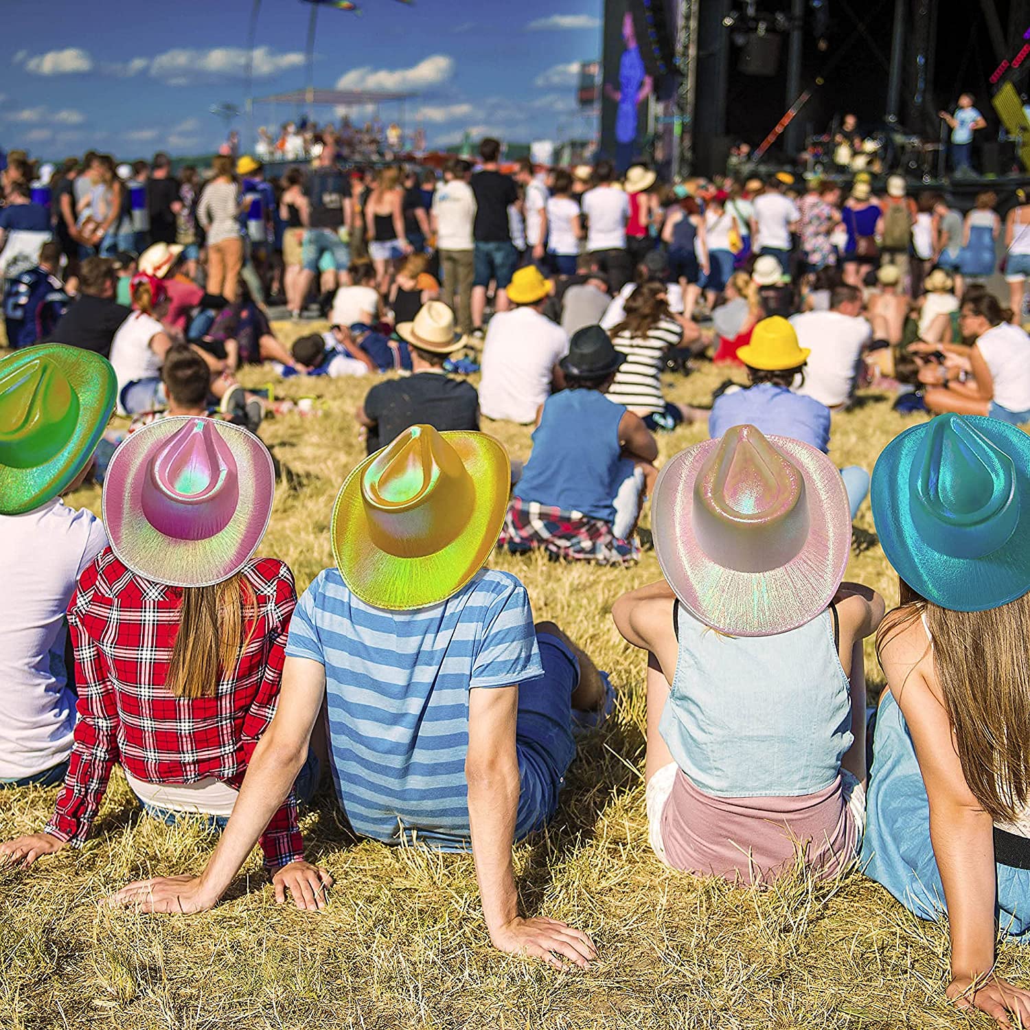 Neon Sparkly Glitter Space Cowboy Hat - Fun Metallic  display picture 3