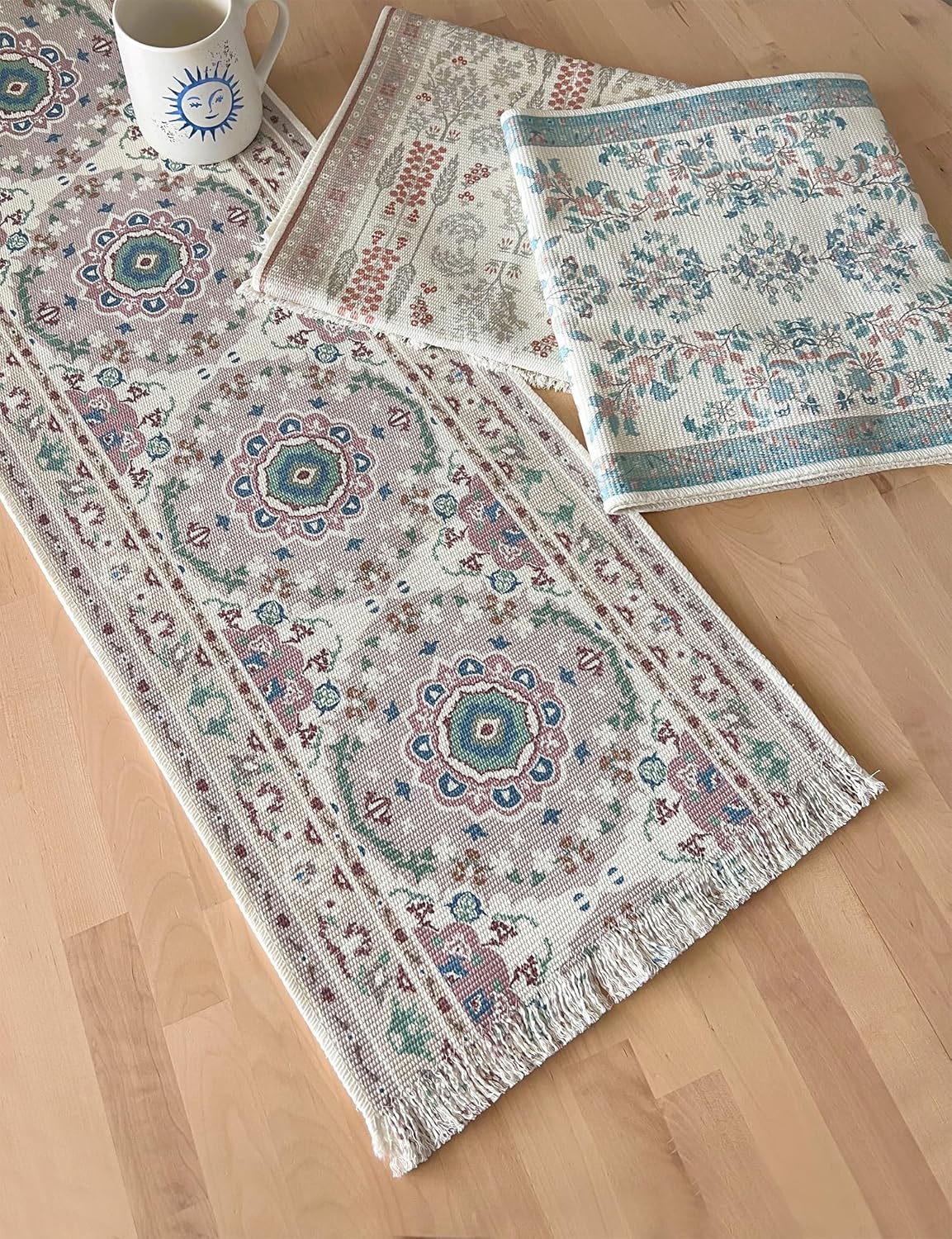 Fennco Styles Grey Floral Print Tassel Cotton Blend Woven Table Runner 14" W x 71" L - Unique Botanical Design Table Cover for Home Décor, Dining Table, Banquets, Family Gathering and Special Events