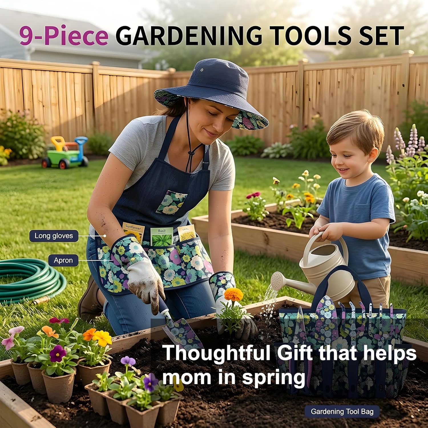 8-Piece Garden Tools Set with Gloves, Knee Pads & Floral Tools - Ideal Gift for Mom, Grandma, Spring Planting, Weeding, Pruning & Yard Care