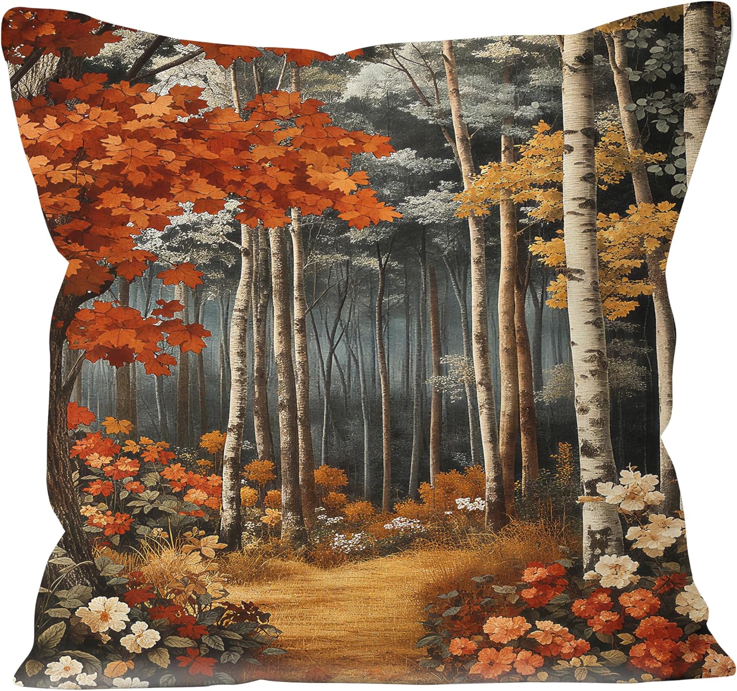 Rustic William Morris Inspired Forest Moon Decor Pillow Covers 12x20 Set of 4,Vintage Botanical Nature Landscape Decorative Throw Pillow Covers for Home Bedroom Living Room,Fall Home Room Decor