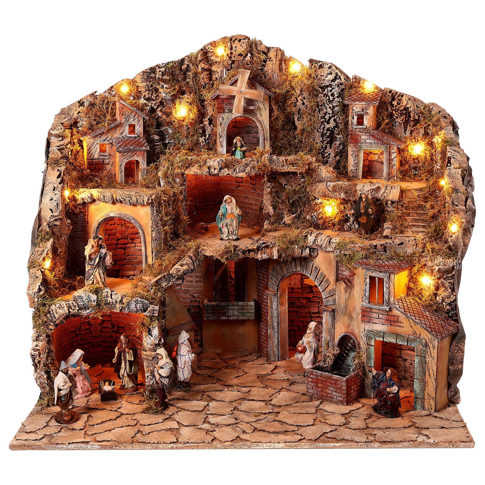 Holyart Neapolitan Nativity Scene Setting 60X80X80 cm Village Terracotta Statues 12 cm, with Figurines