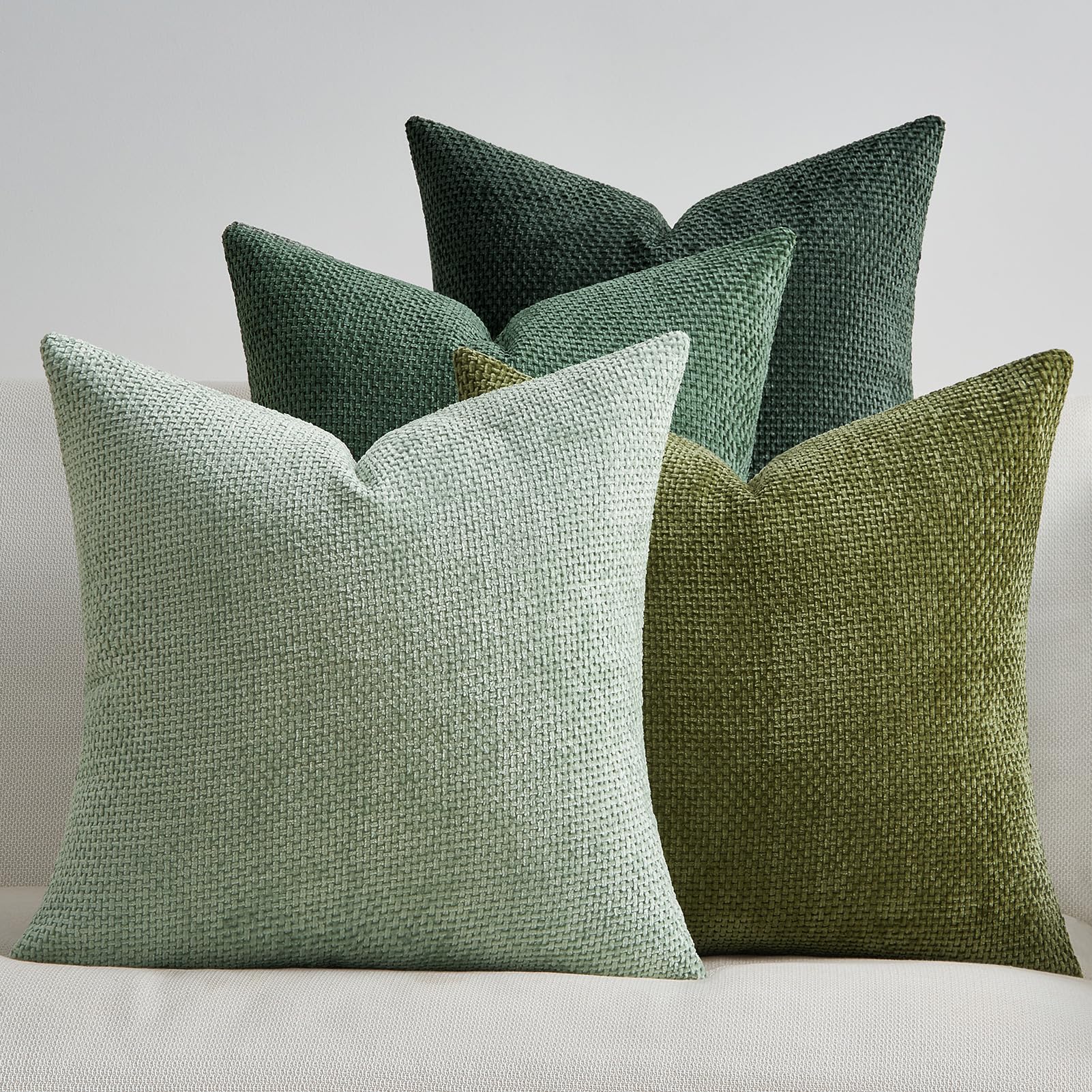 Topfinel Kissenbezug 45x45 Grün 4er Set Chenille Kissenbezüge Kissenhülle Sofakissen Dekokissen Zierkissenhülle Dekokissenbezug Rattan Webstil Design für Sofa Wohnzimmer Schlafzimmer Balkon Kinder