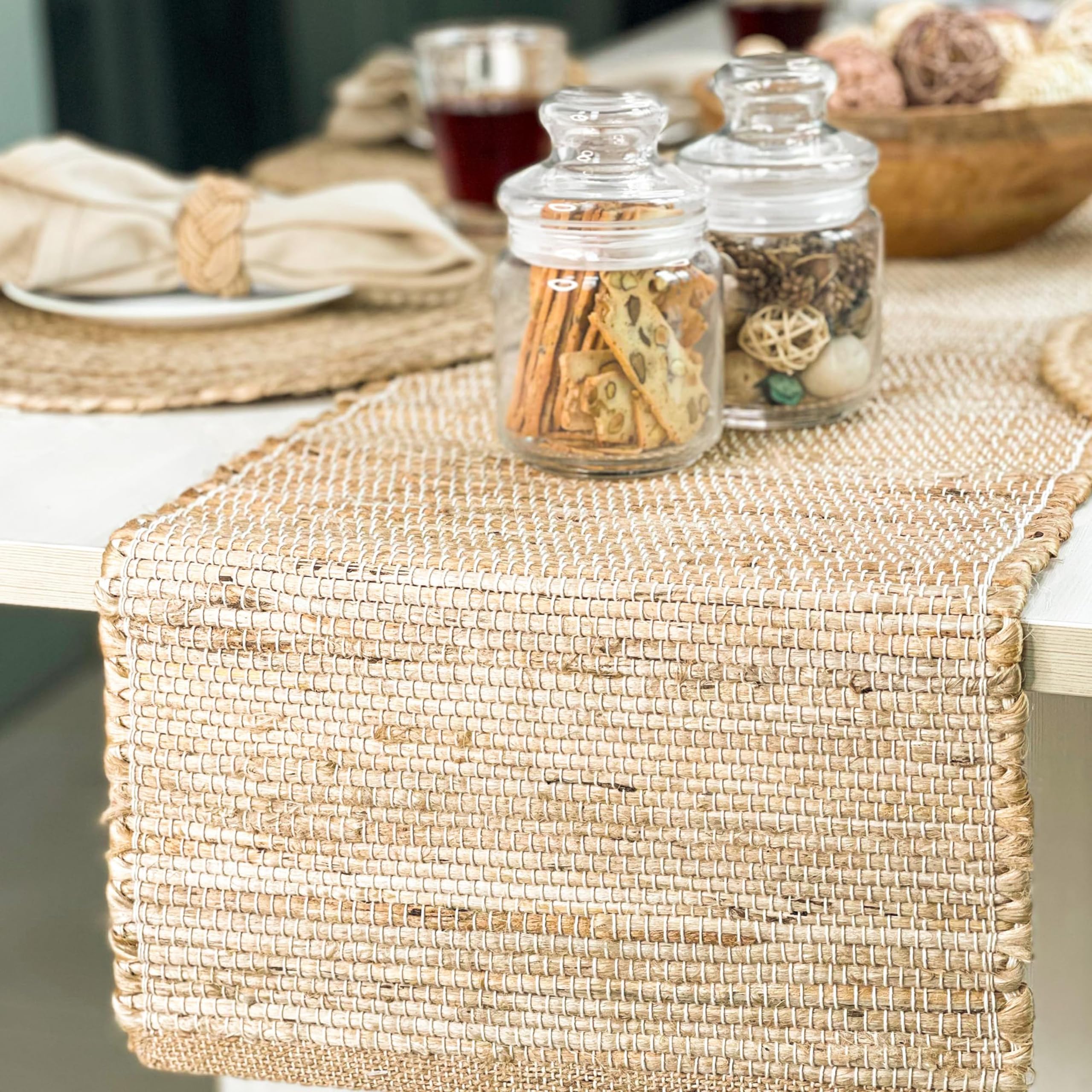 Chardin Home 13x90 Inch Handcrafted Table Runner – Eco-Friendly Natural Jute and Hemp – Rustic Boho Farmhouse Table Decor – Sustainable Dining Table Accent for Everyday or Special Occasions