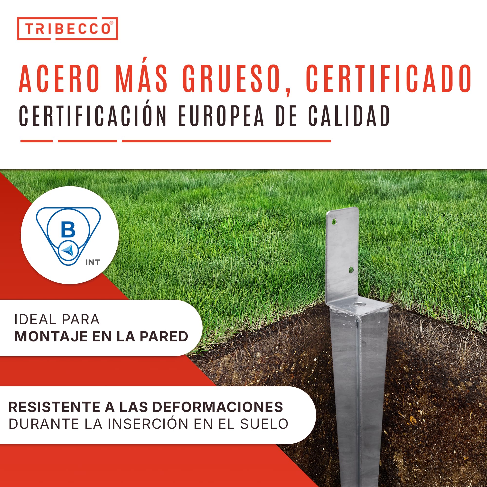 TRIBECCO 16 soportes universales para postes, para clavar, L, galvanizados en caliente, manguito de impacto, acero plateado (16, 70 x 700)