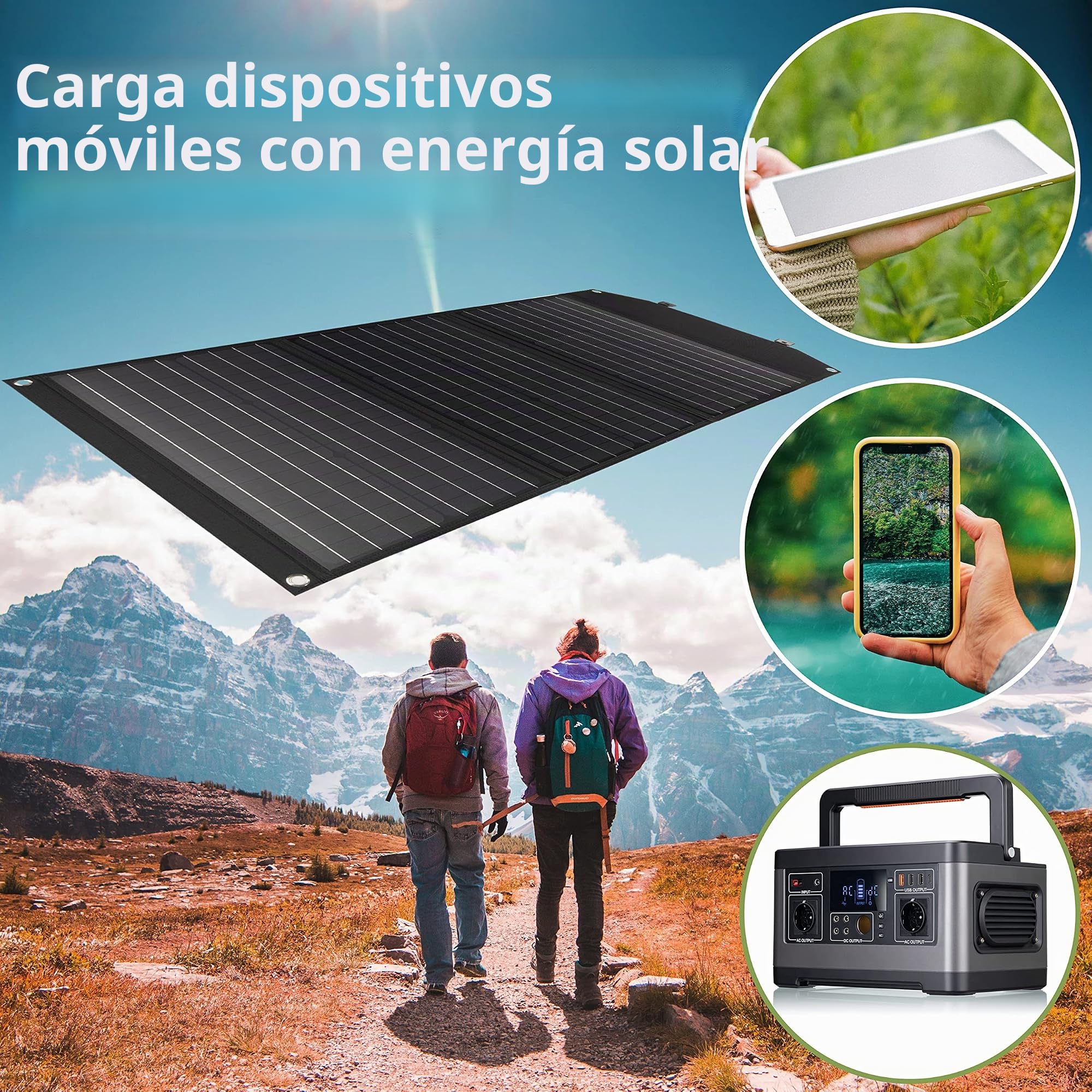 Bresser Cargador solar de 90 W con 1 CC y 3 puertos USB-A, incluye conector USB-A hembra con QC3.0 para carga rápida, panel solar como cargador para smartphones, estaciones de alimentación, etc.
