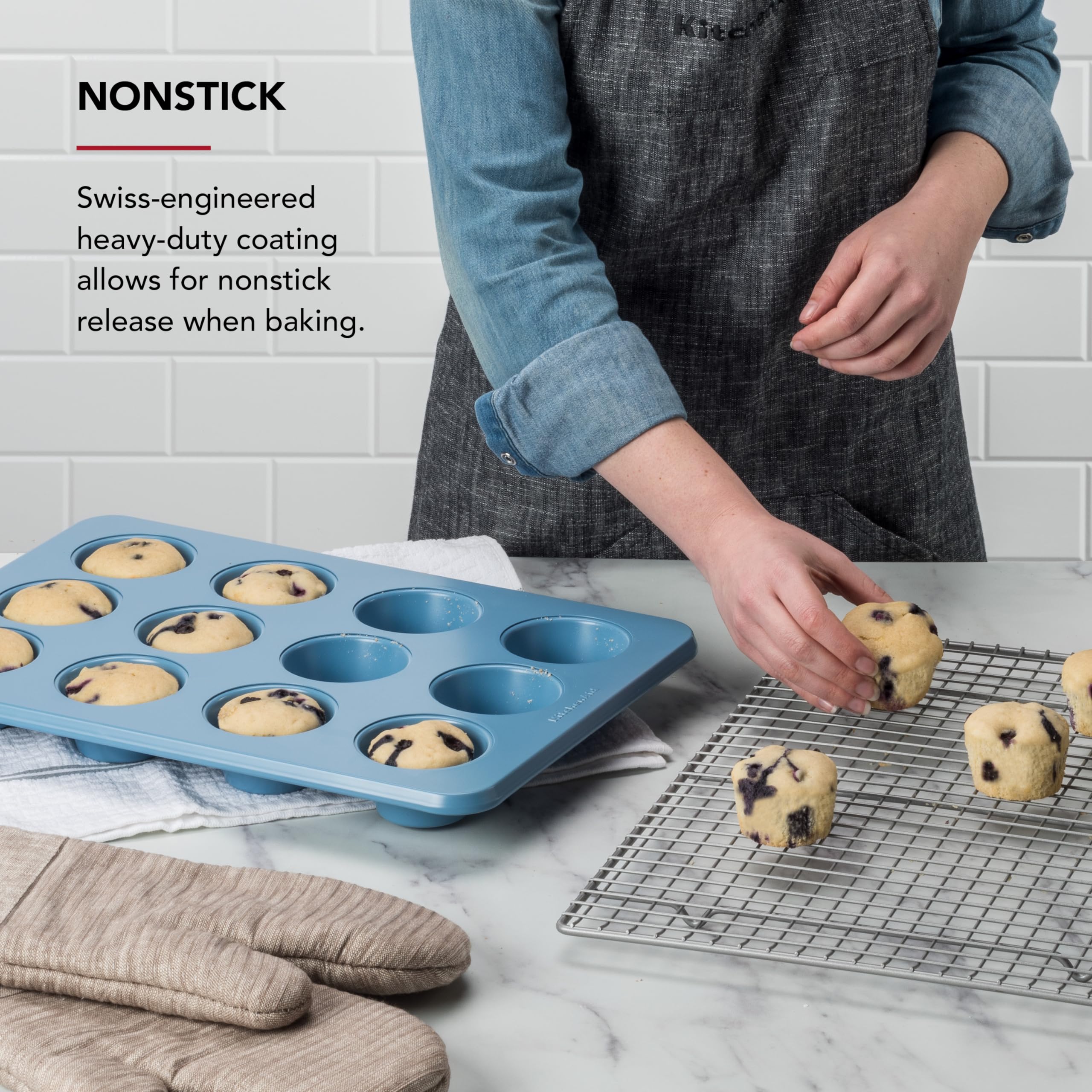 KitchenAid Muffinform für 12 Muffins, antihaftbeschichtet, aluminisierter Stahl, blauer Samt