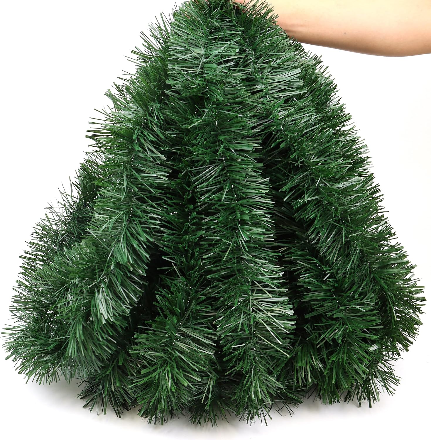 50 Feet Green White Christmas Tinsel Garland for Christmas Tree Decorations, Metallic Twist Shiny Hanging Xmas Garlands for Stairs Mantle Fireplace Home Indoor Outdoor Holiday Party Suppliers Decor