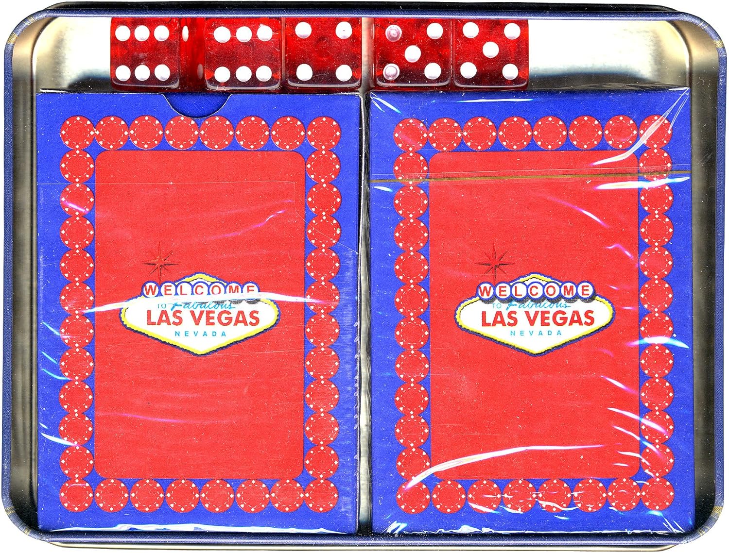 Las Vegas Poker Playing Cards with Dice and Tin