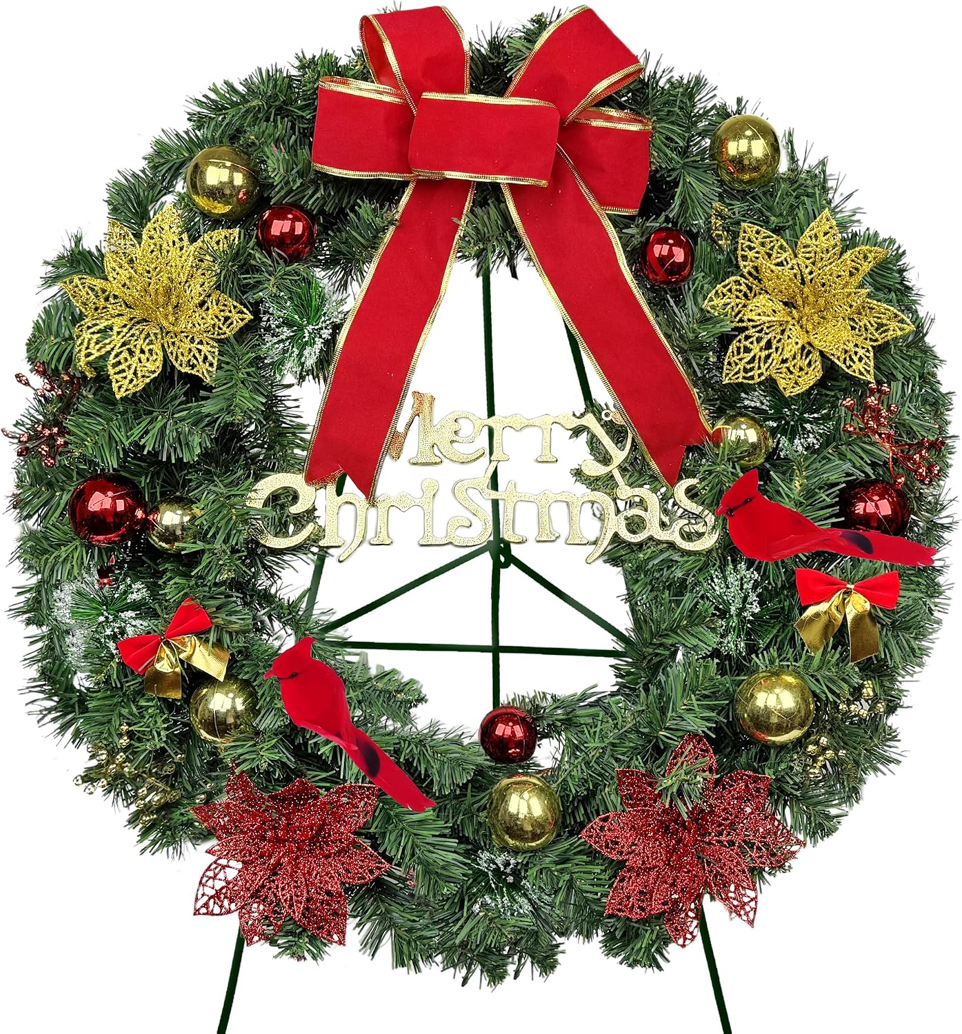 Christmas Cemetery Wreath of Poinsettias with 30 Inch Easeal