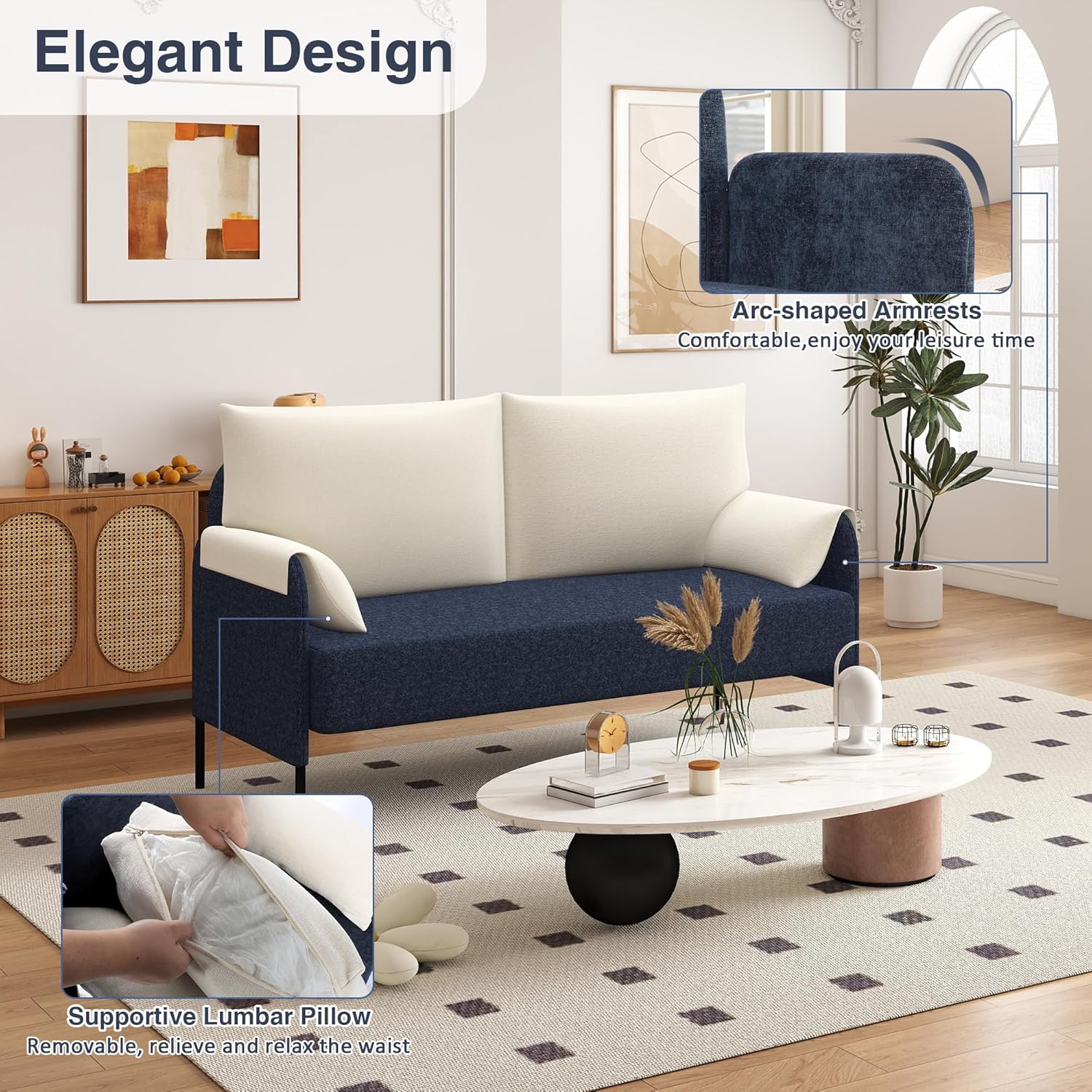 LSSPAID Modern Loveseat Sofa, Comfy Linen Upholstered Armchairs, Accent Chair, Living Room Chair for Bedroom, Apartment, Small Space, Blue