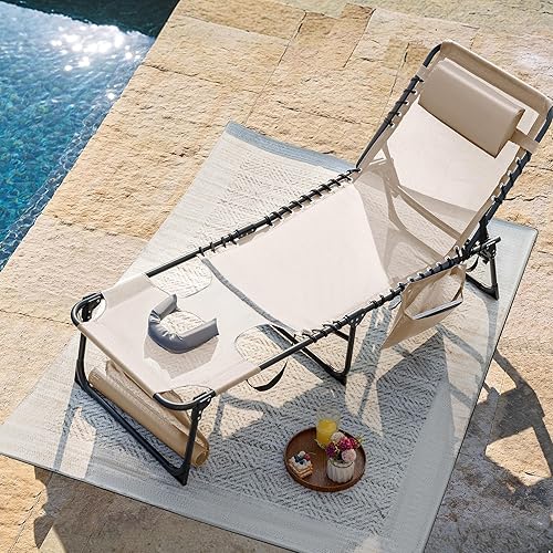 Miniatura 2 de Flamaker Tumbona boca abajo ajustable de 5 posiciones para tomar el sol, silla de bronceado plegable con agujeros para la cara y los brazos, silla