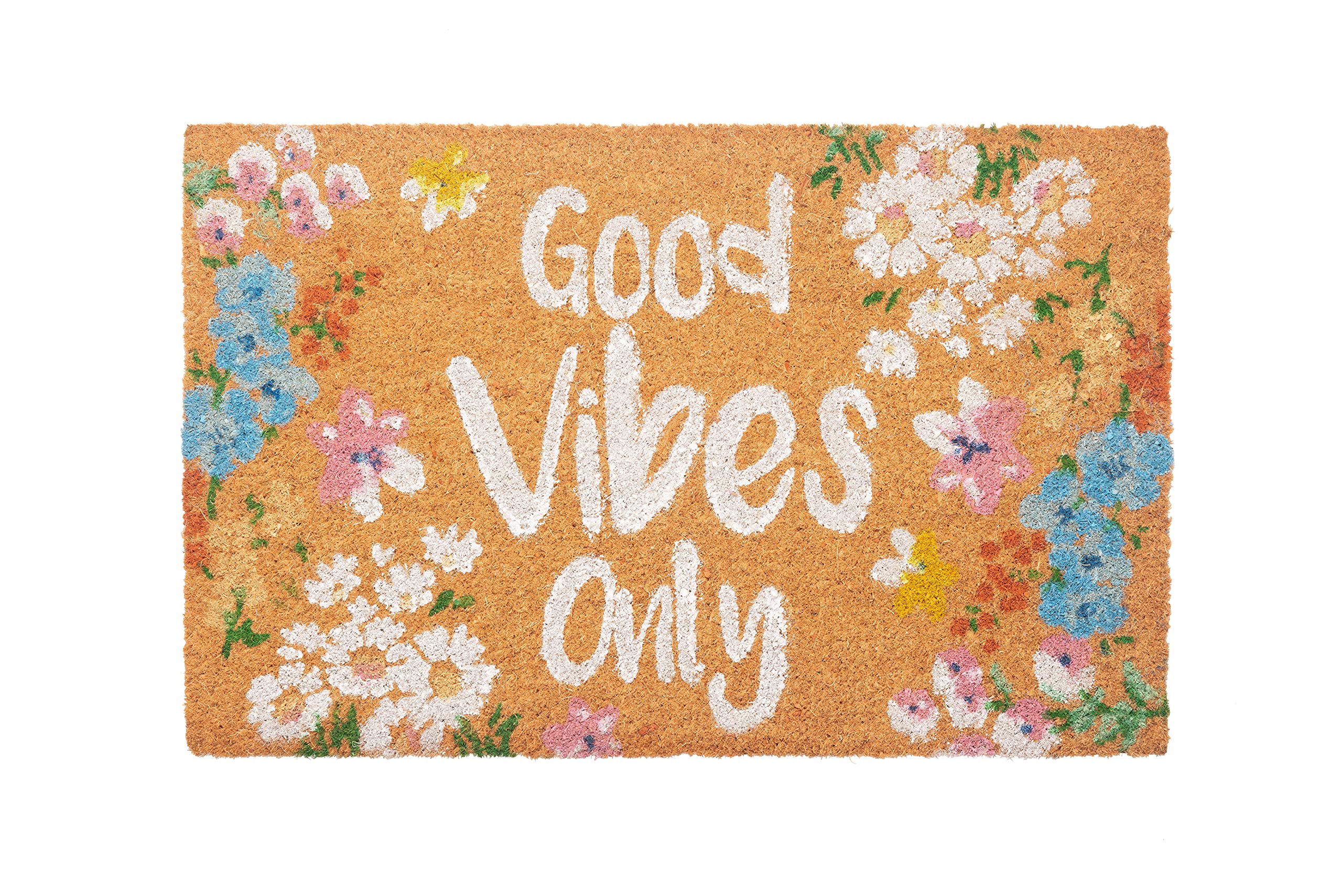 Storm Stopper – Doormat | All Weather Heavy Duty Mat | 100% Natural Coir Face | Non-Slip | Outdoor Home Décor | Absorbent, Fade Resistant & Pet Friendly, 18" x 28", Floral Good Vibes Only