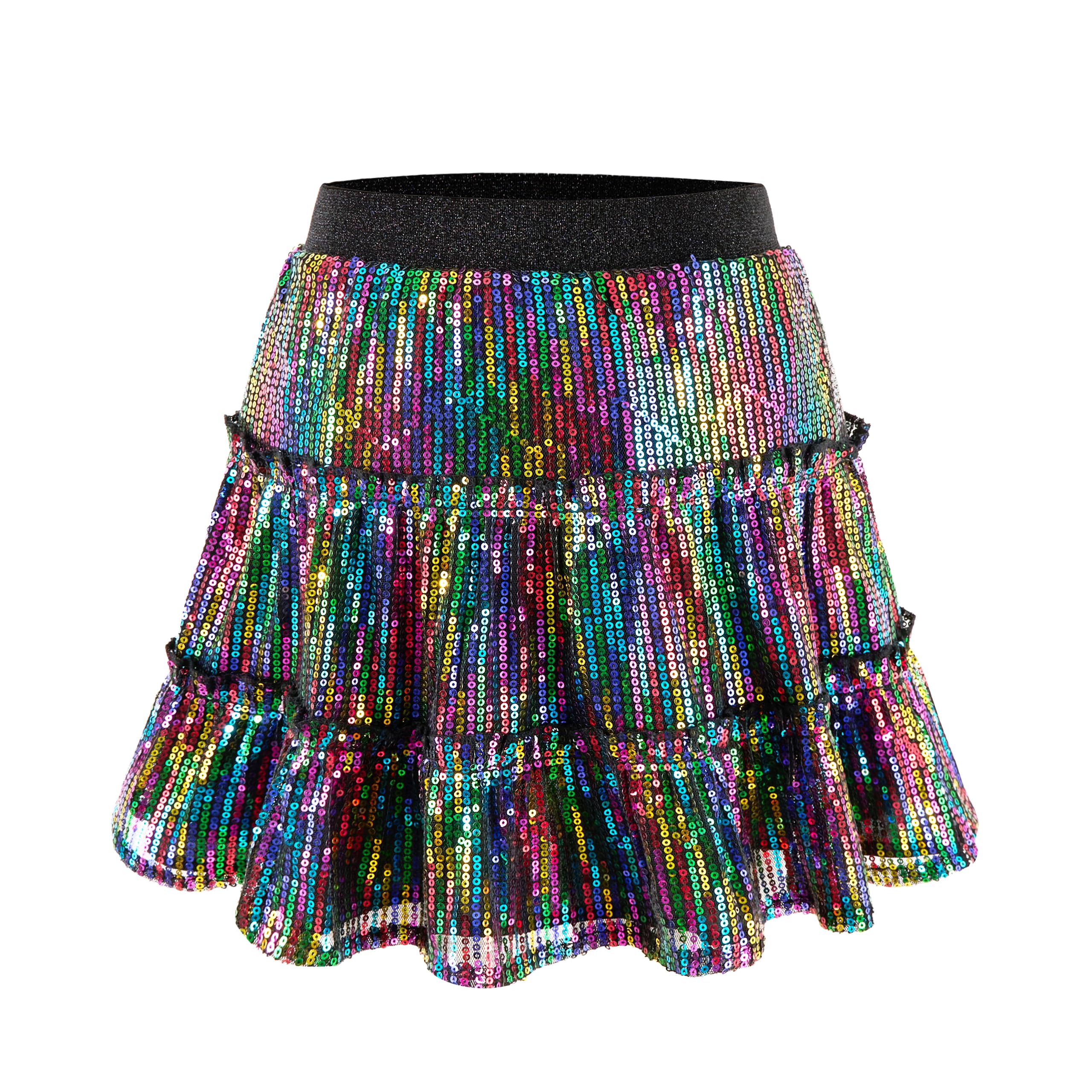 Rolanko Gonna con Paillettes Scintillanti per Ragazze, Vita Elastica Abito Estivo Pieghettato in Tulle Fluente con Balze per Festa di Danza