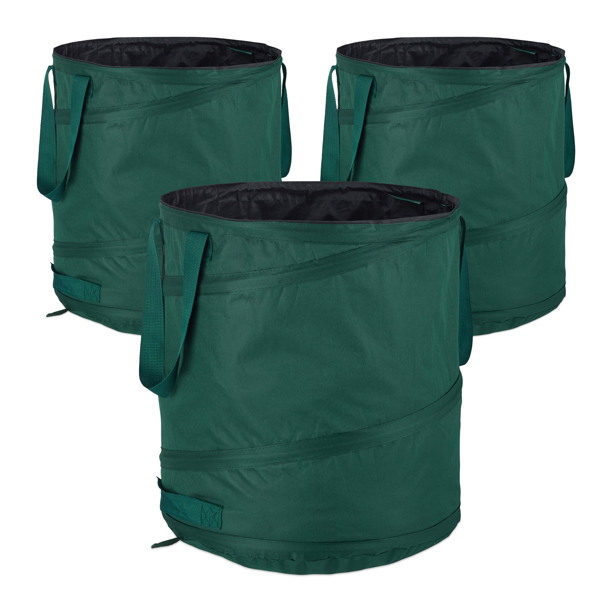 relaxdays Sacchi per Foglie Pop Up, Set da 3, per Fogliame e Rifiuti da Giardino, 85 l, Autoportanti, ∅: 46 cm, Verdi, Verde