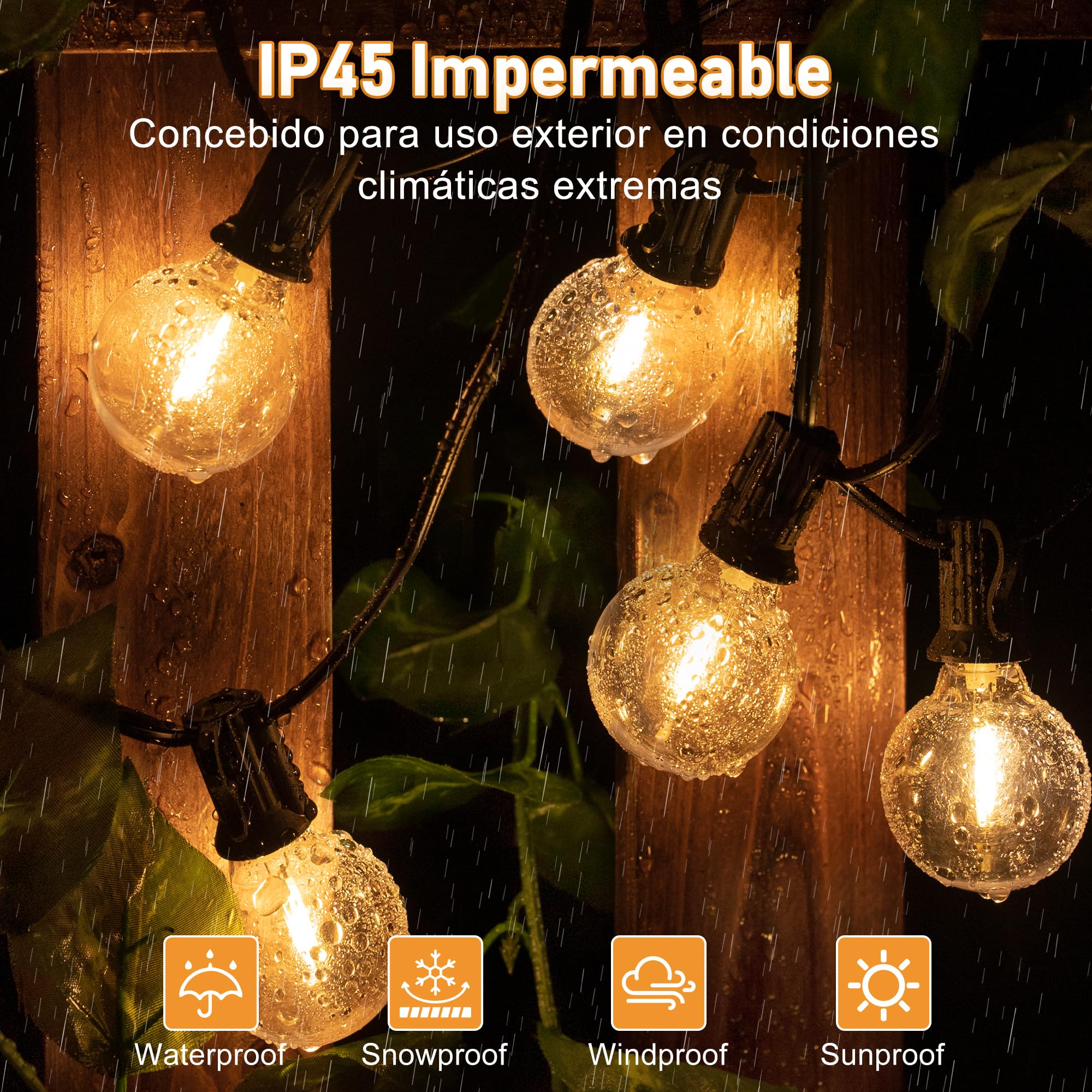 HeiPard Guirnalda Luces Navidad Exterior 60m, 100 + 3 LED Cálidas 2200K - Impermeable IP45 para Jardín, Terraza, Control Remoto RF, 3 Modos + 4 Brillos, Temporizador, Conexión Serie
