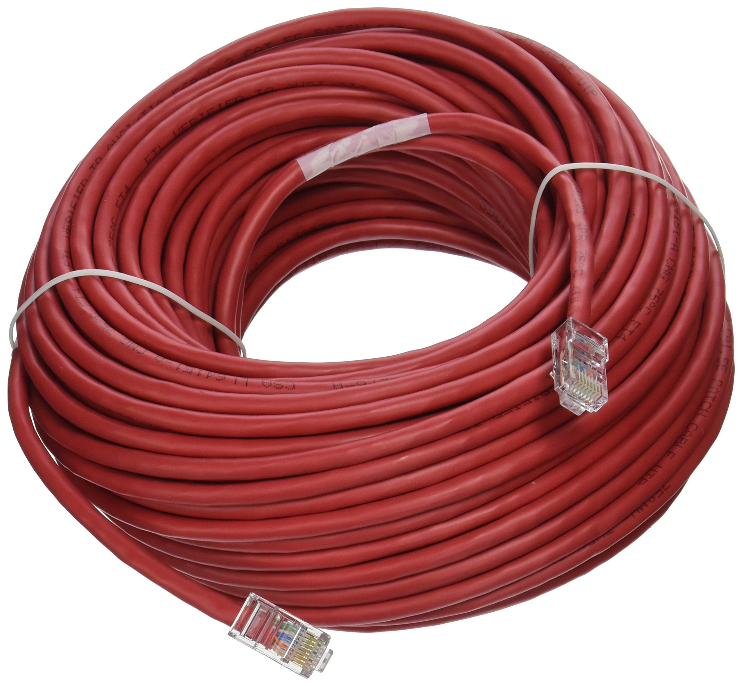 C2G 24520 Cat5e Crossover Cable - Non-Booted Unshielded Network Crossover Patch Cable, Red (100 Feet, 30.48 Meters)