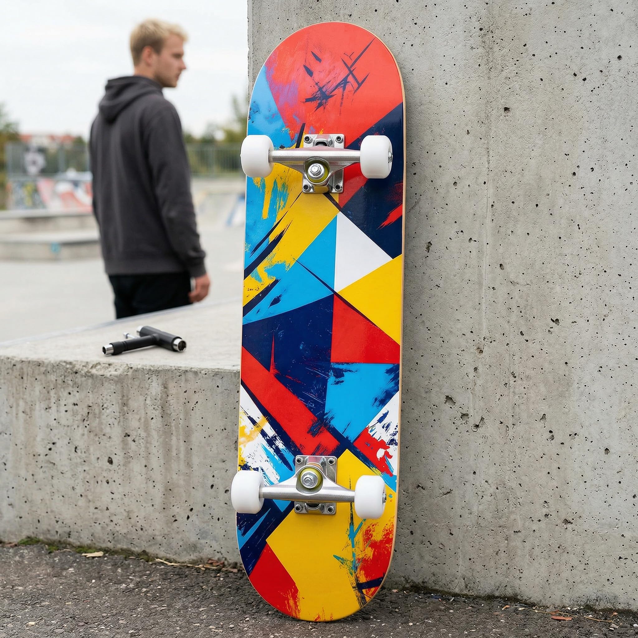 Skateboard Professionnel Double Kick,81 cm en érable, roulements ABEC-7, Roues en PU 95A, Design Graphique personnalisé (81cm, a-Graffiti)