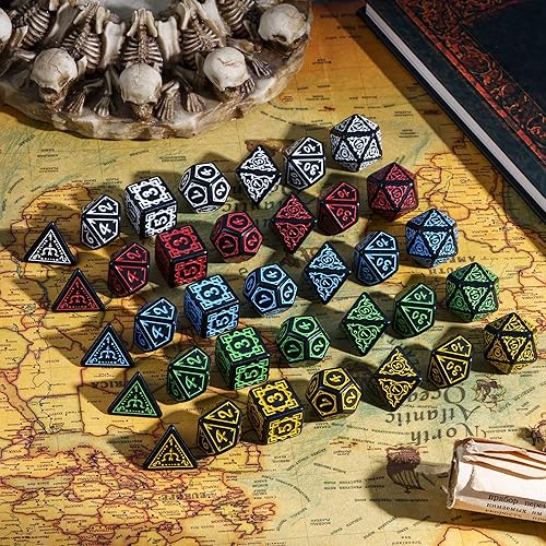 Miniatura 7 de DND - Juego de dados poliédricos D&D (7 piezas) con bolsa de dados de cuero para juegos de rol de Calabozos y Dragones, juegos de rol (Druida, negro