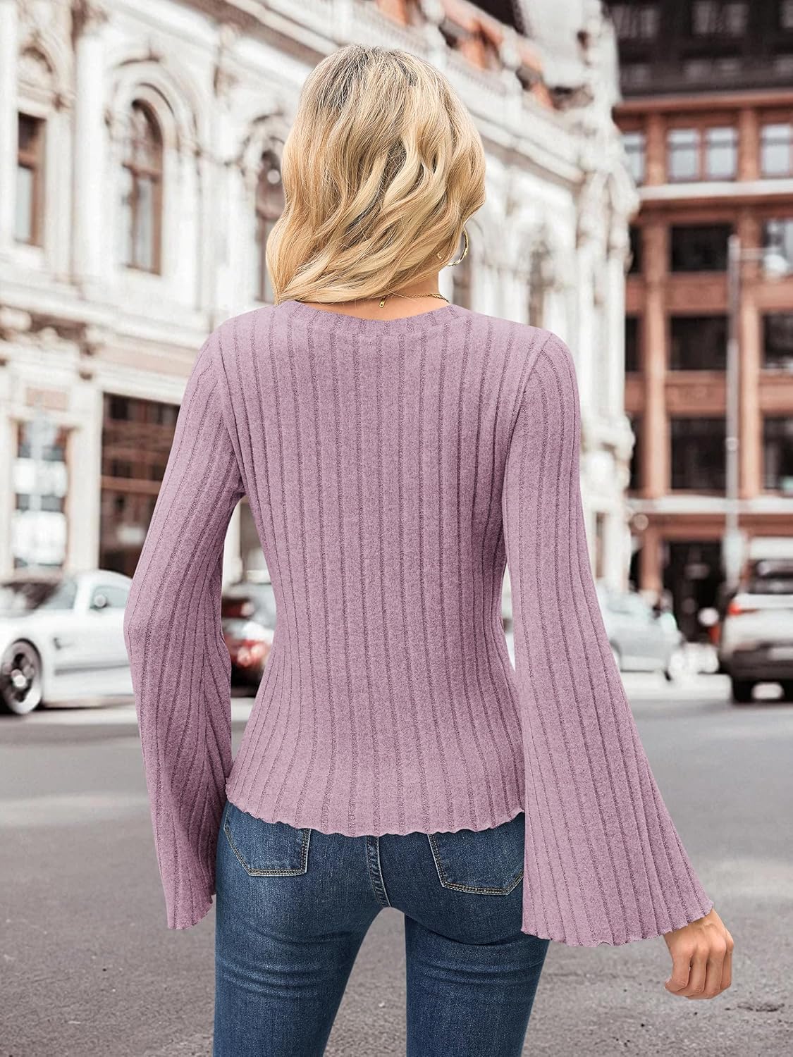 MOLERANI Womens Long Bell Sleeve T-Shirts Top Fall Pullover for Women - Lightweight,Knit,Crewneck,Going Out,Fall Fashion 2025 - Image 3