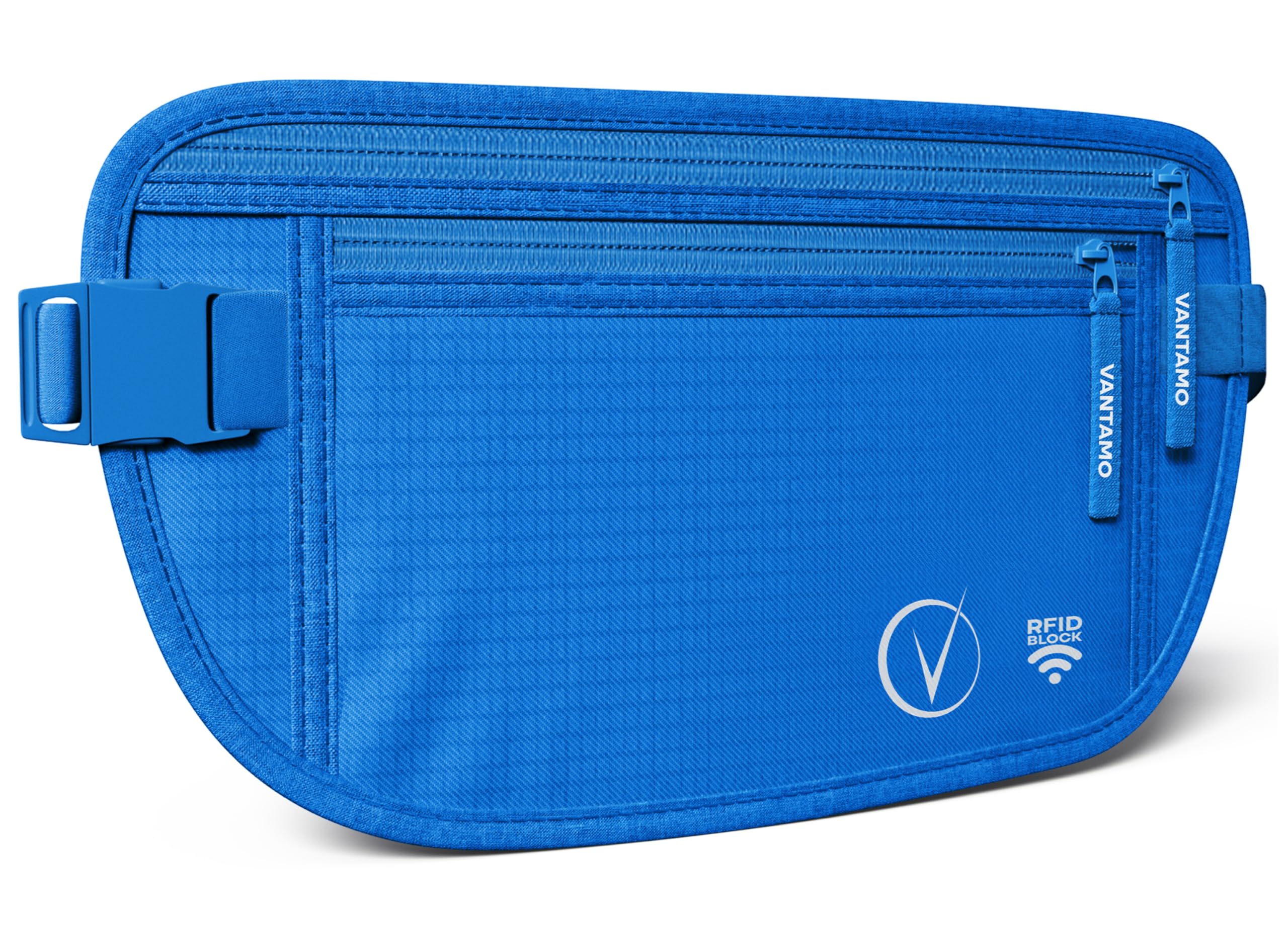 Vantamo Bauchtasche Damen Ultraflach mit RFID-Schutz, Geldgürtel für Reisen mit 2 Fächer und Verstellbarem Gurt, Hüfttasche Herren für Laufen und Wandern Passt für Reisepass, Bargeld und Telefon
